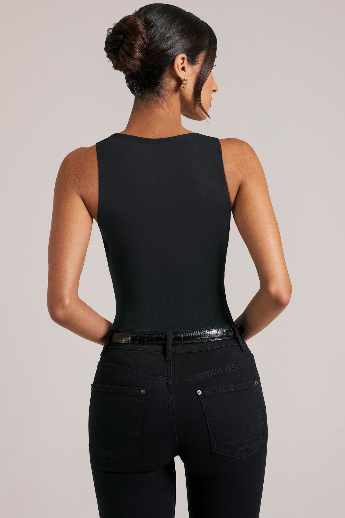 Belavie Deep Plunge Halterneck Bodysuit in Black