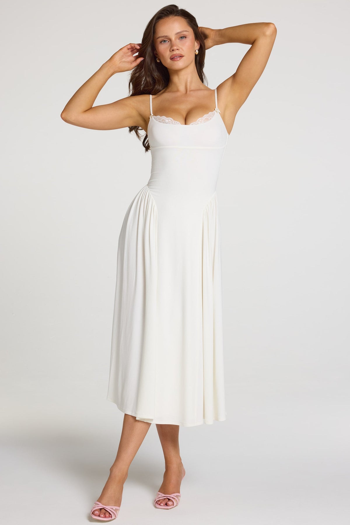 Belavie Livie Modal Lace-Trim Midaxi Dress in White