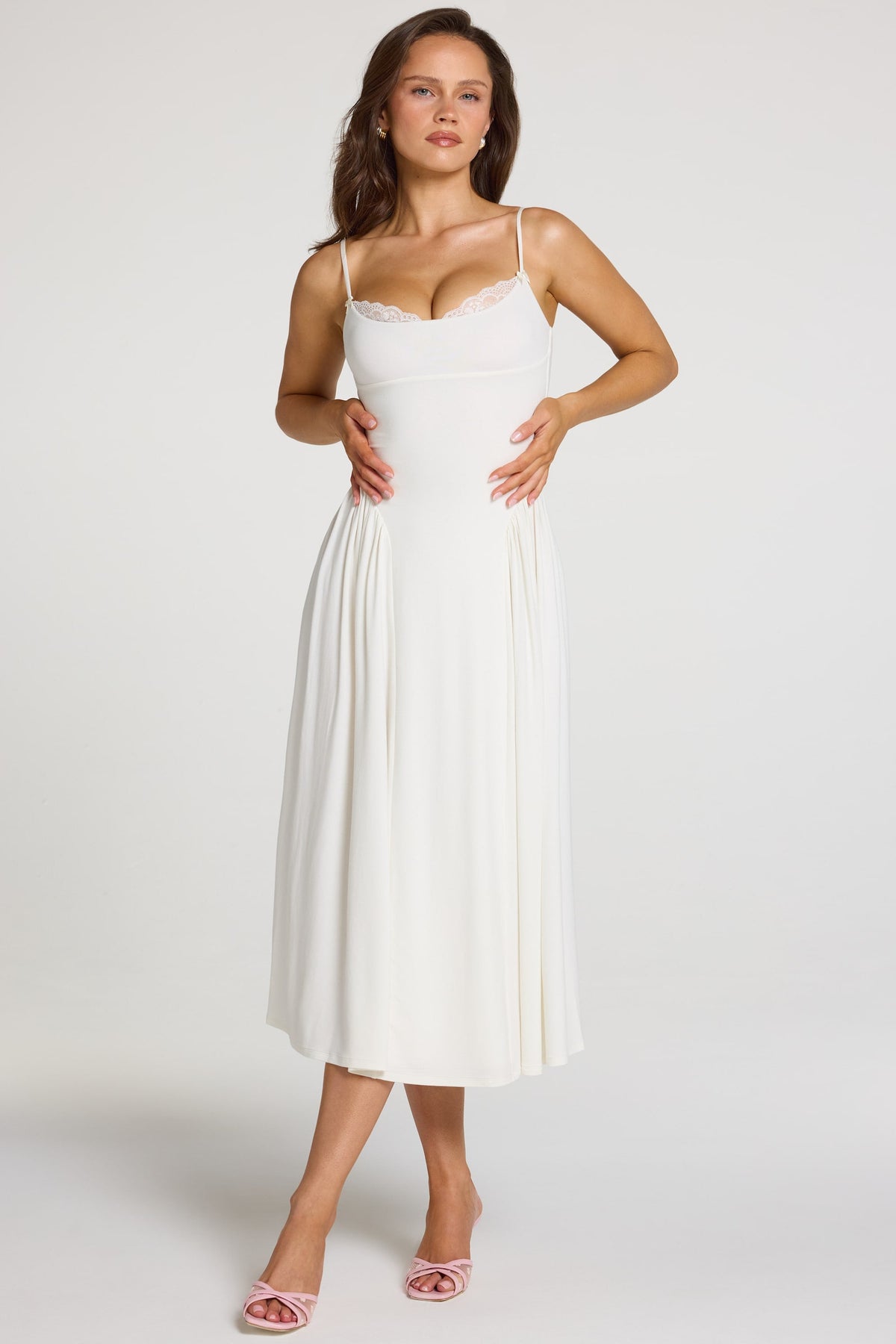Belavie Livie Modal Lace-Trim Midaxi Dress in White