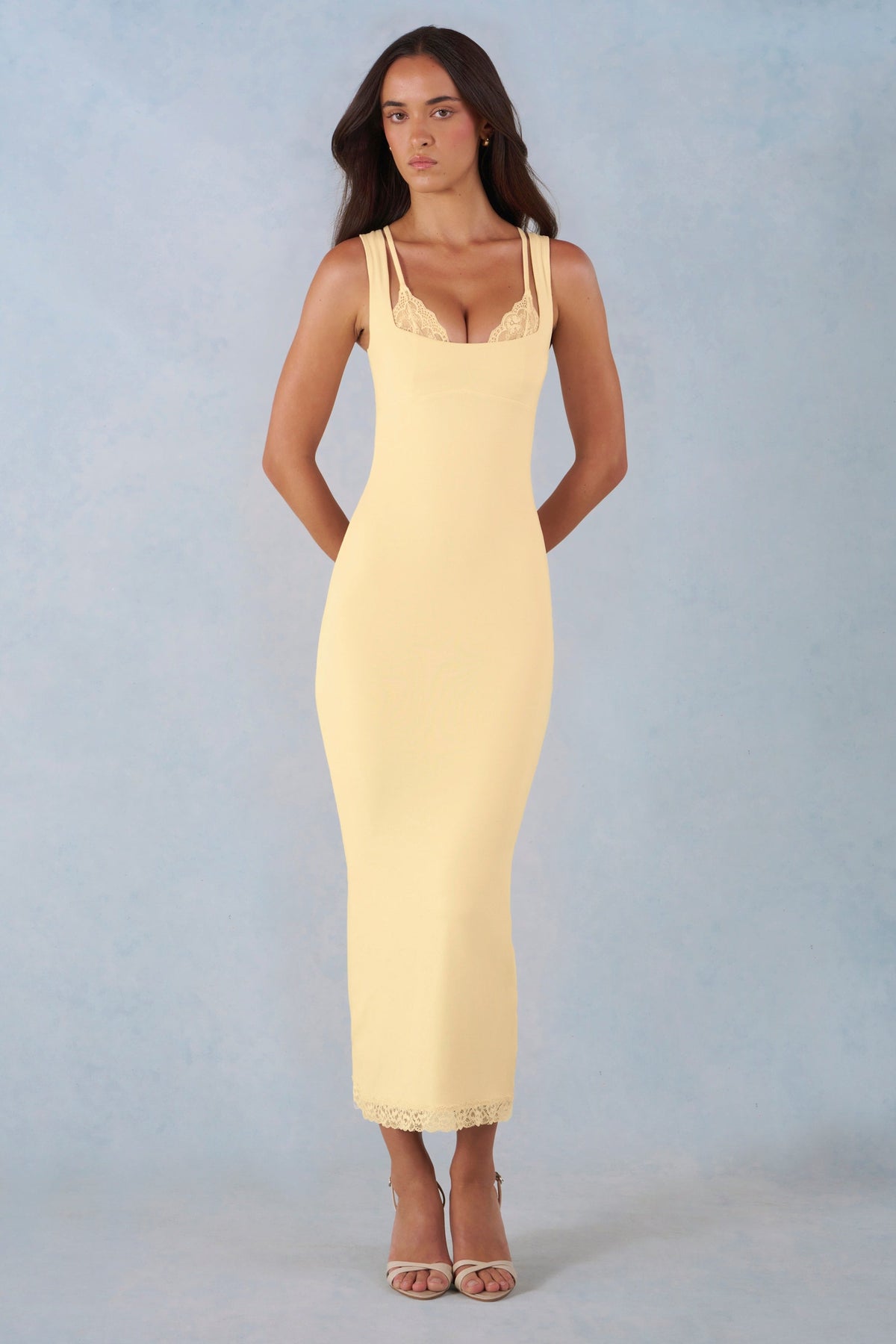 Belavie Sorella Modal Lace-Trim Midaxi Dress in Butter Yellow