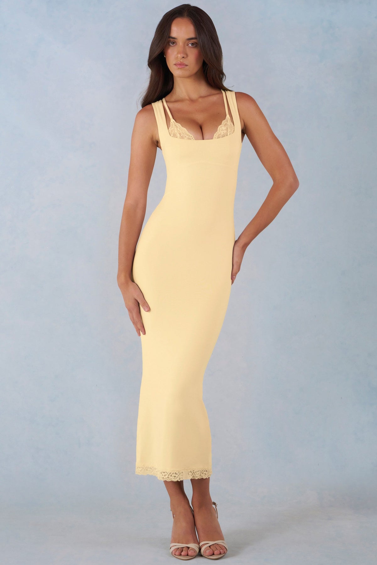 Belavie Sorella Modal Lace-Trim Midaxi Dress in Butter Yellow