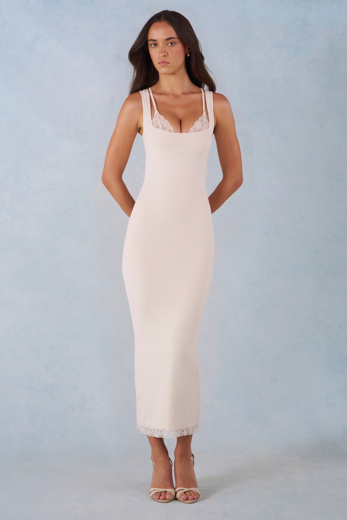 Belavie Sorella Modal Lace-Trim Midaxi Dress in Ivory