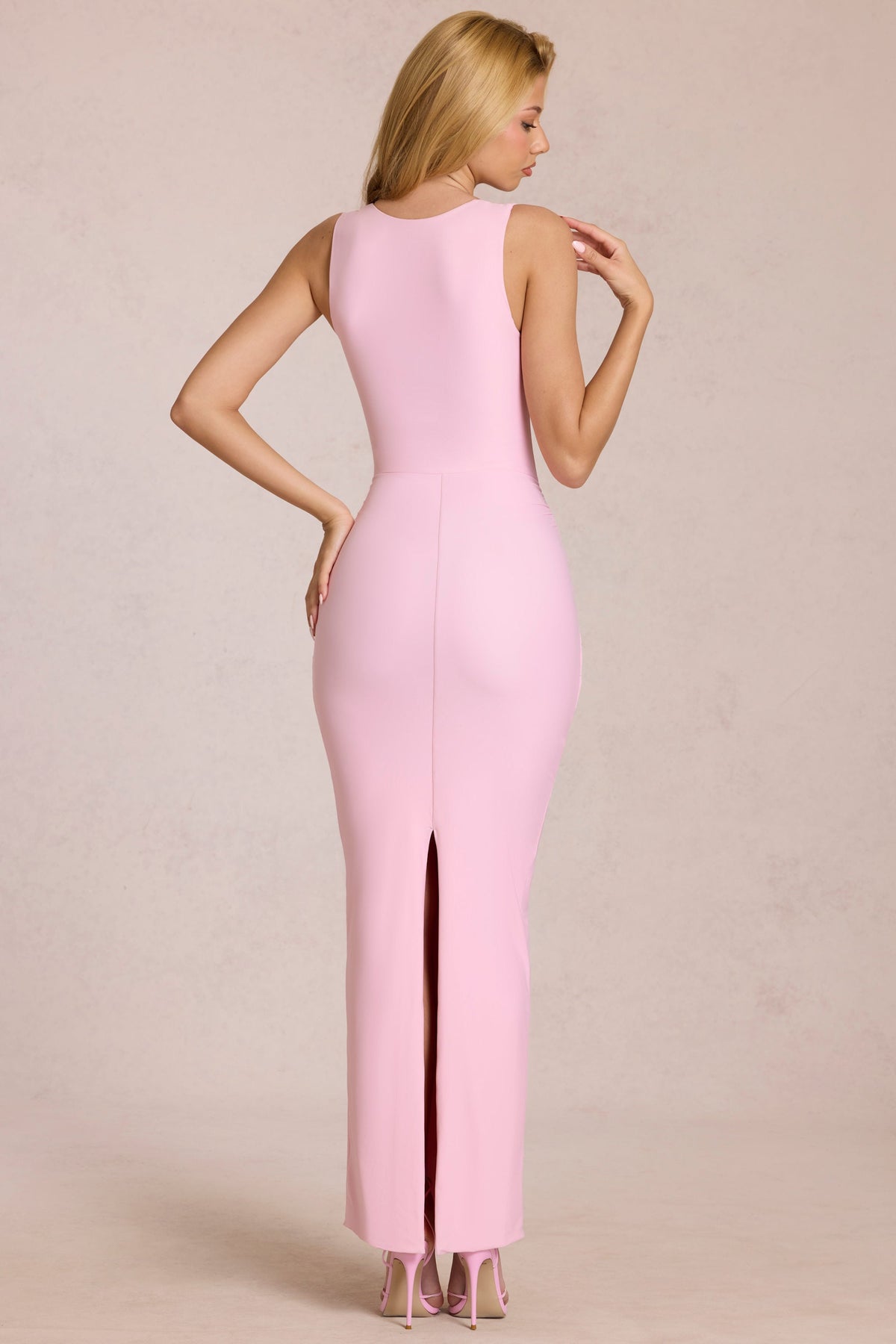 Belavie Nayele Square-Neck Tie-Gather Maxi Dress in Blossom Pink