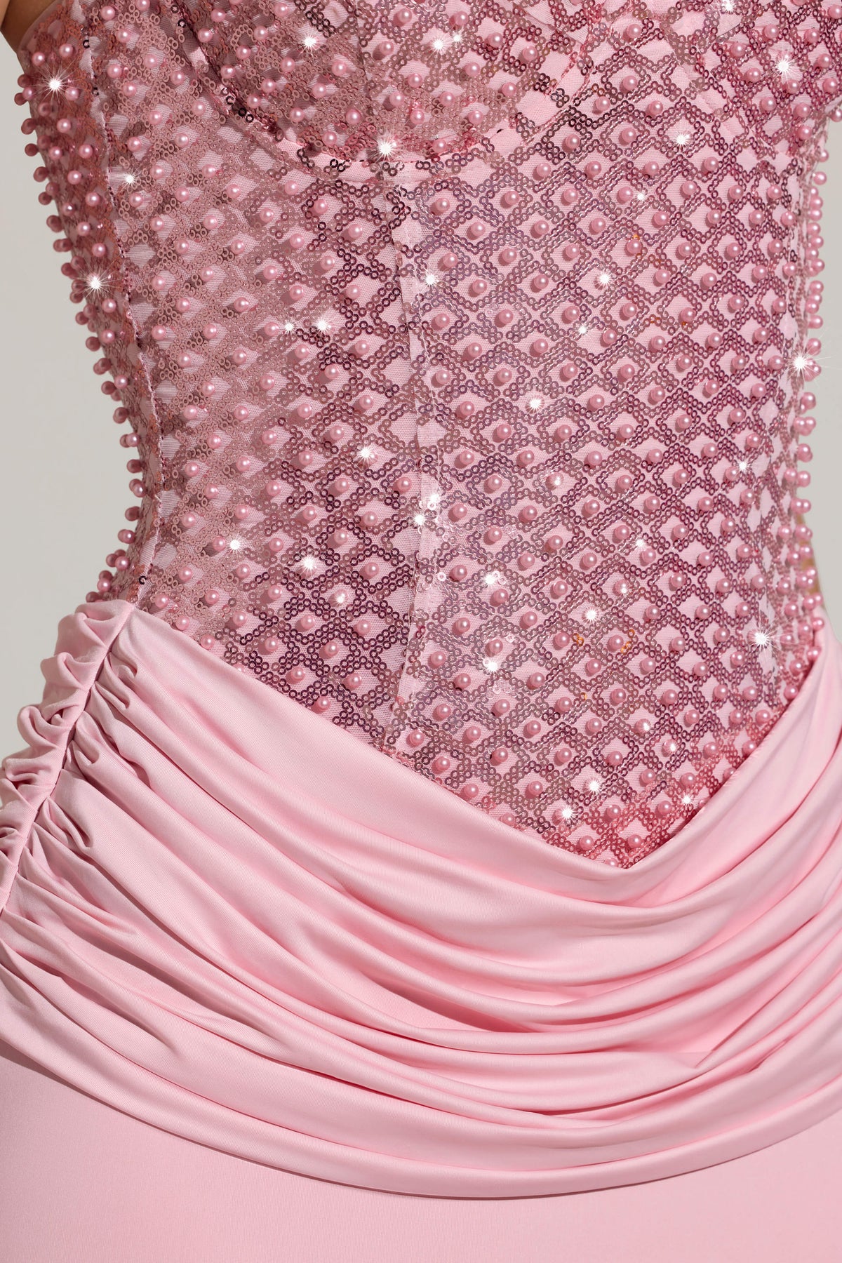 Belavie Vele Embellished Corset Maxi Dress in Blush Pink