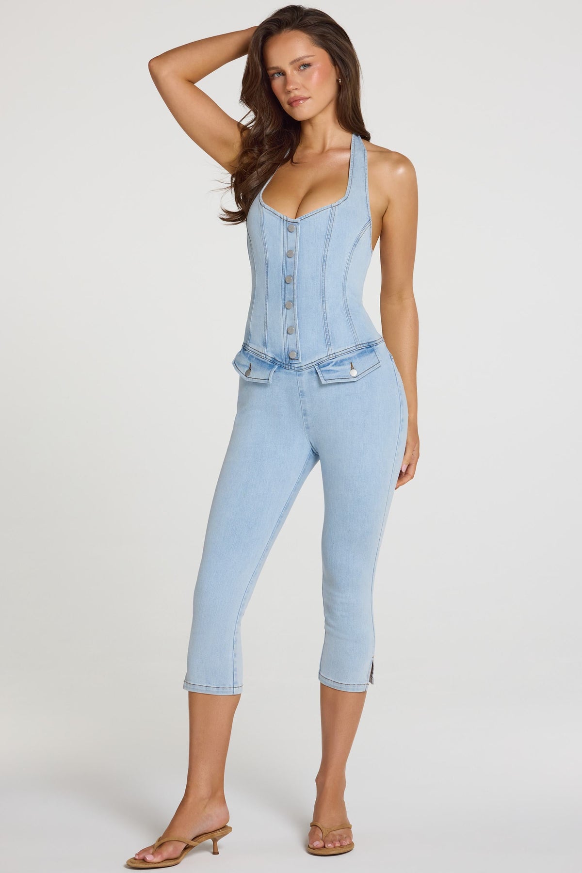 Belavie Romea Denim Capri Jumpsuit in Light Denim