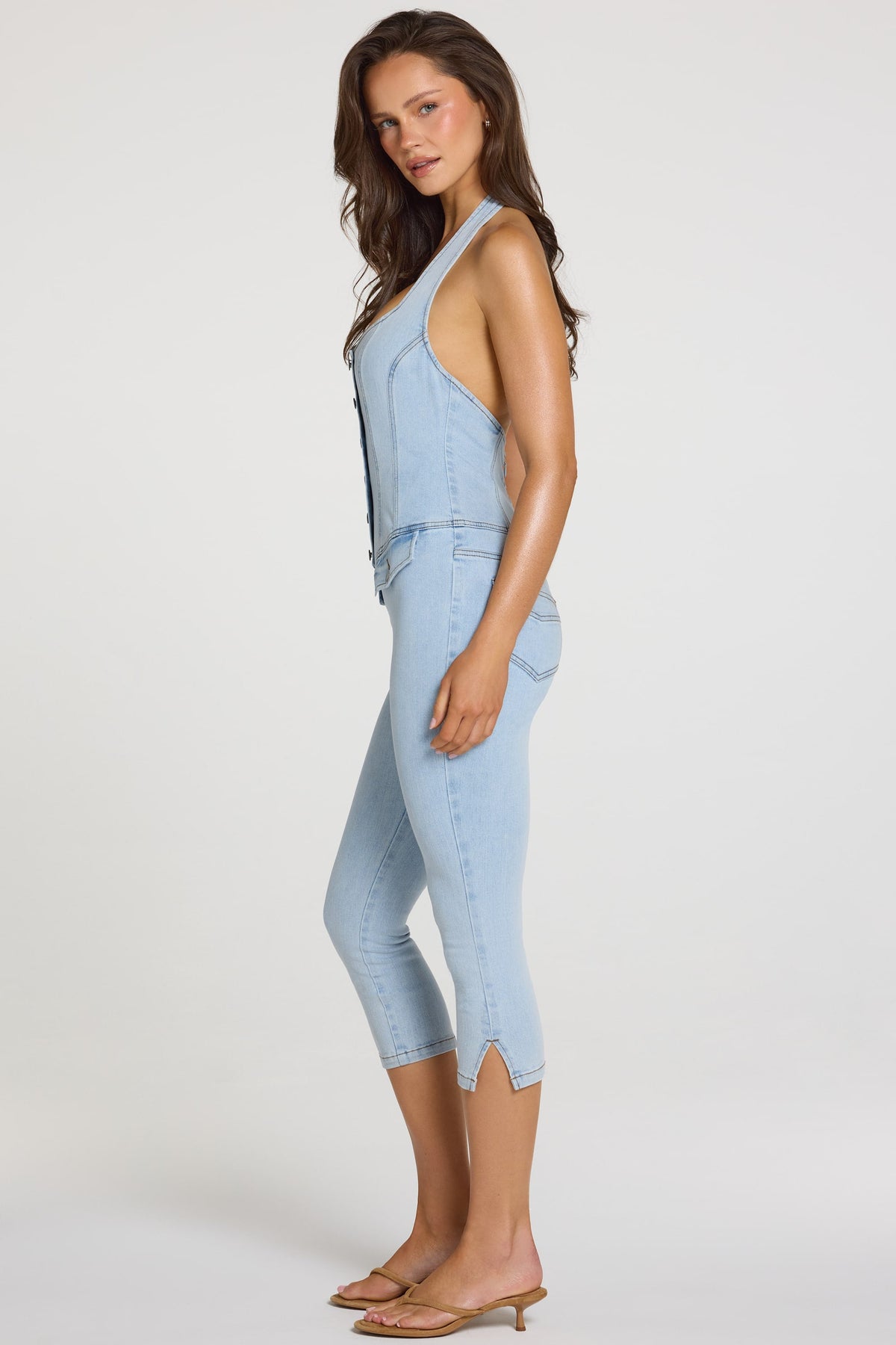 Belavie Romea Denim Capri Jumpsuit in Light Denim