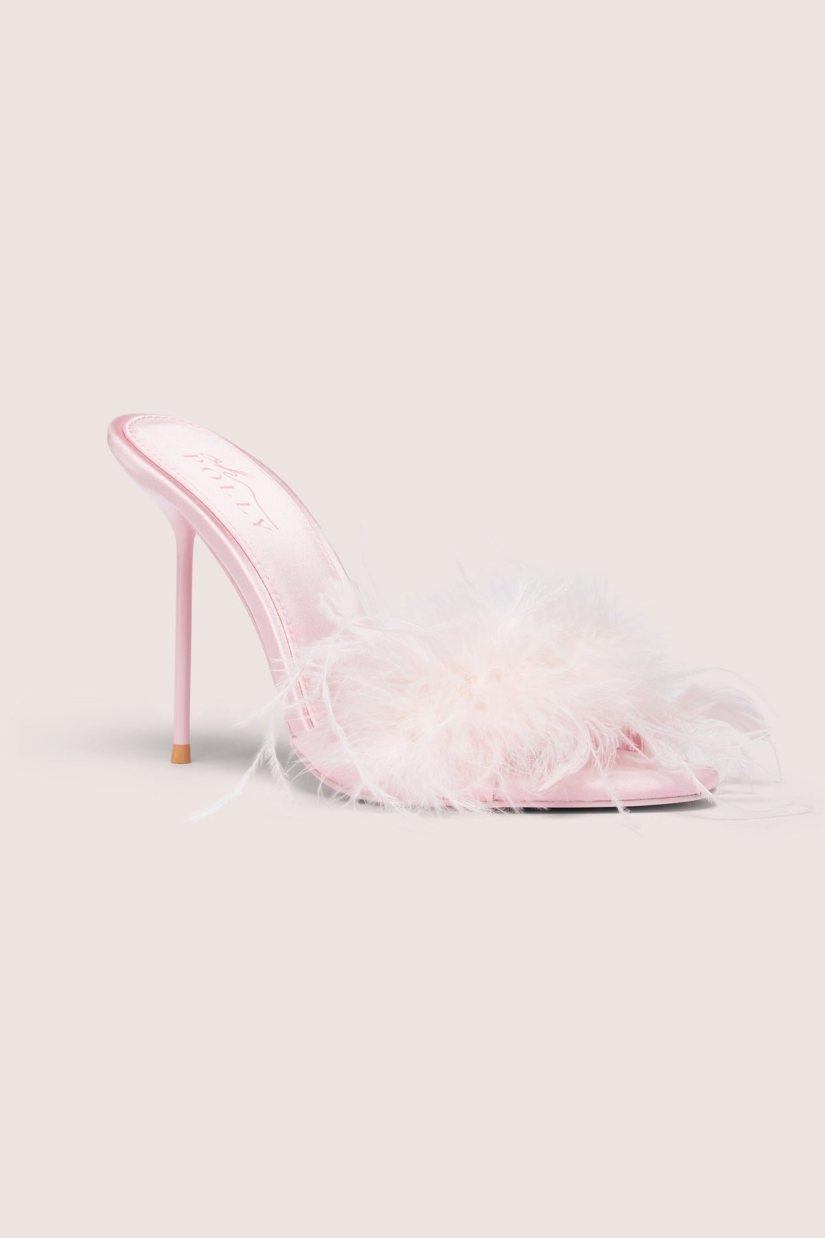 Belavie Kirlie Feathered Satin Heeled Mule in Blossom Pink