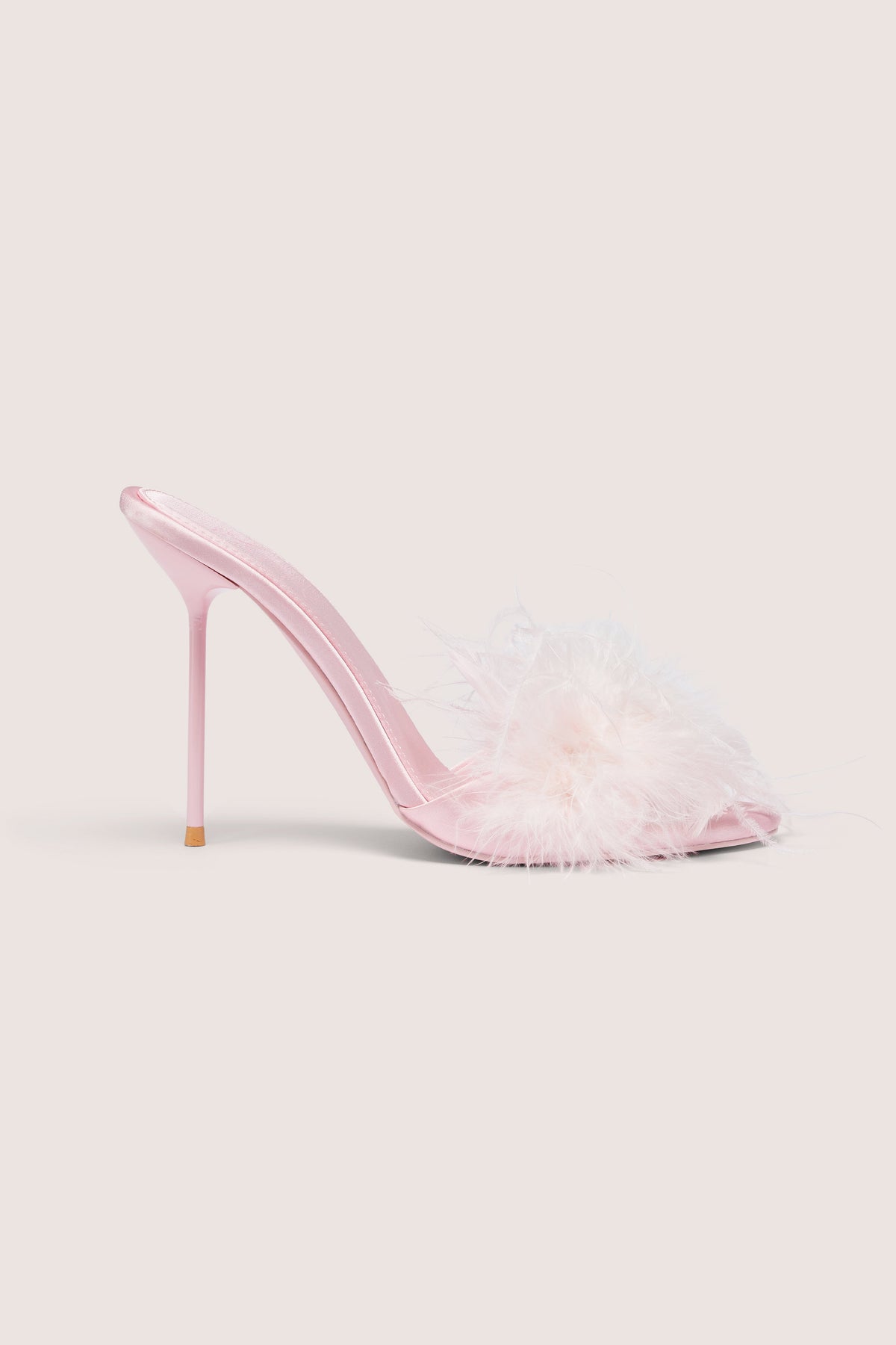 Belavie Kirlie Feathered Satin Heeled Mule in Blossom Pink