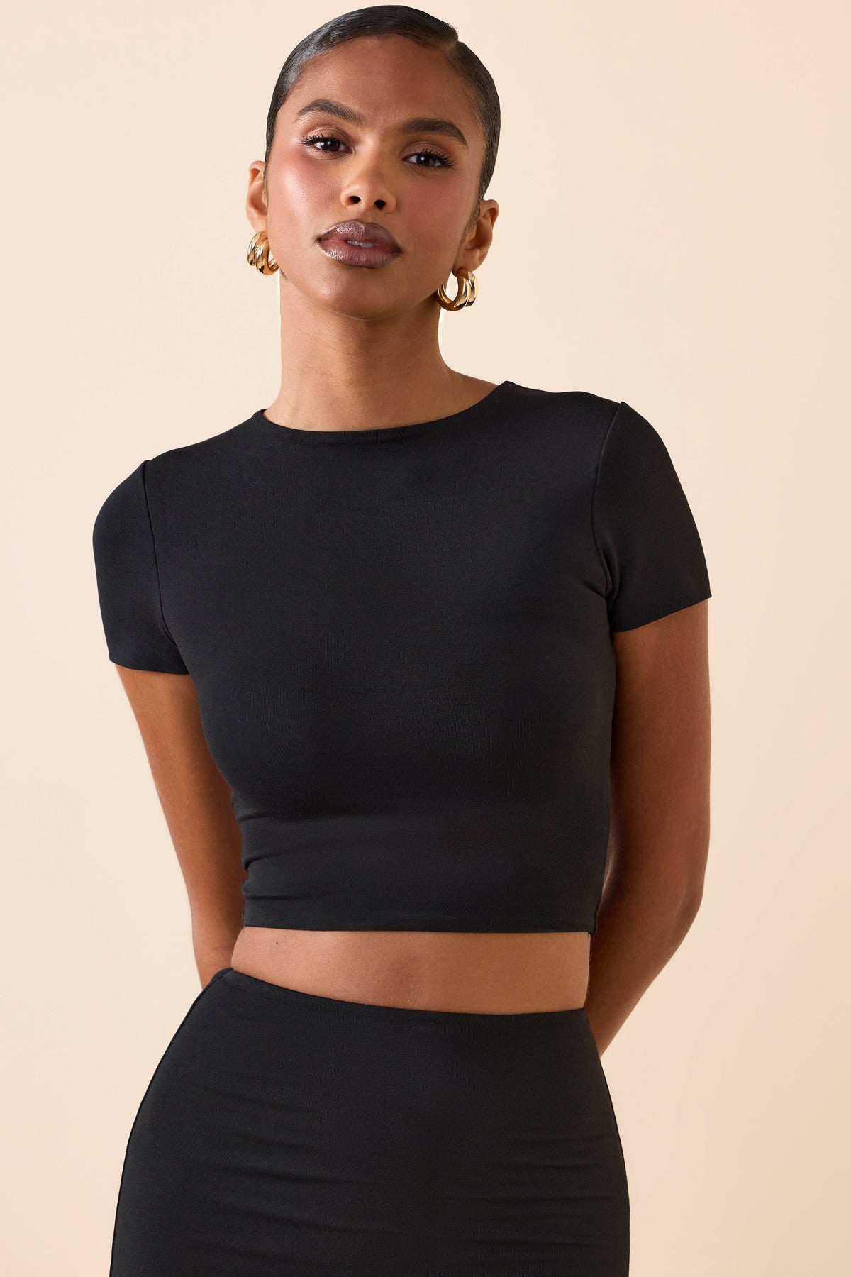 Belavie Myarea Cap Sleeve Crop Top in Black