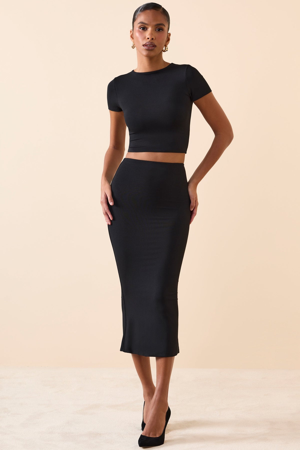 Belavie Myarea Cap Sleeve Crop Top in Black