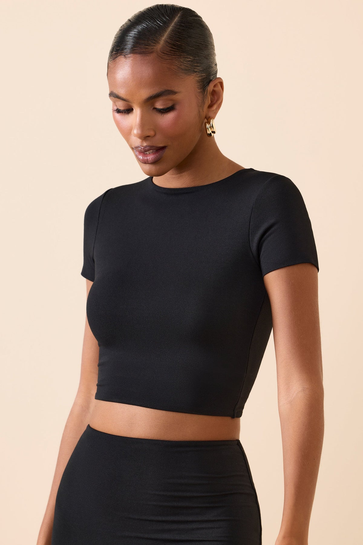 Belavie Myarea Cap Sleeve Crop Top in Black