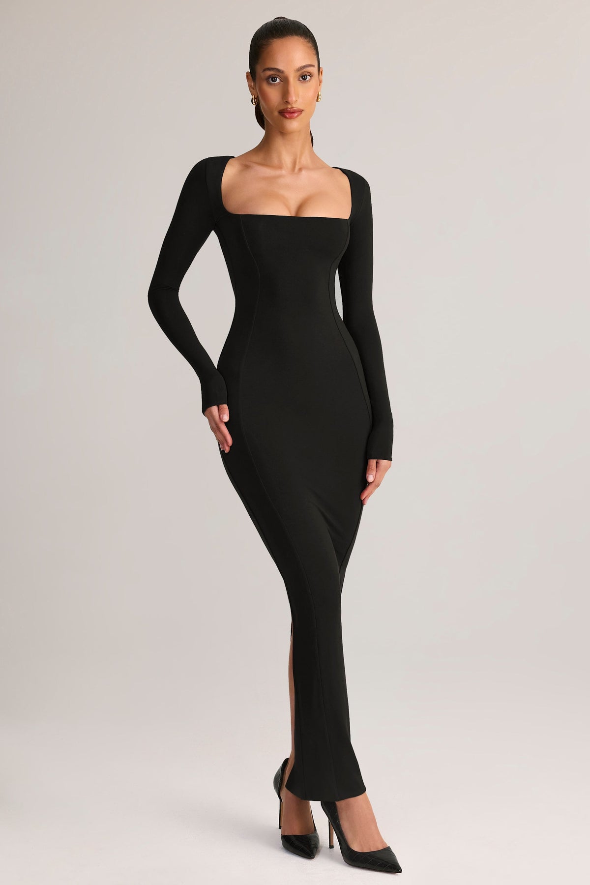 Belavie Lox Modal Square-Neck Bodycon Maxi Dress in Black