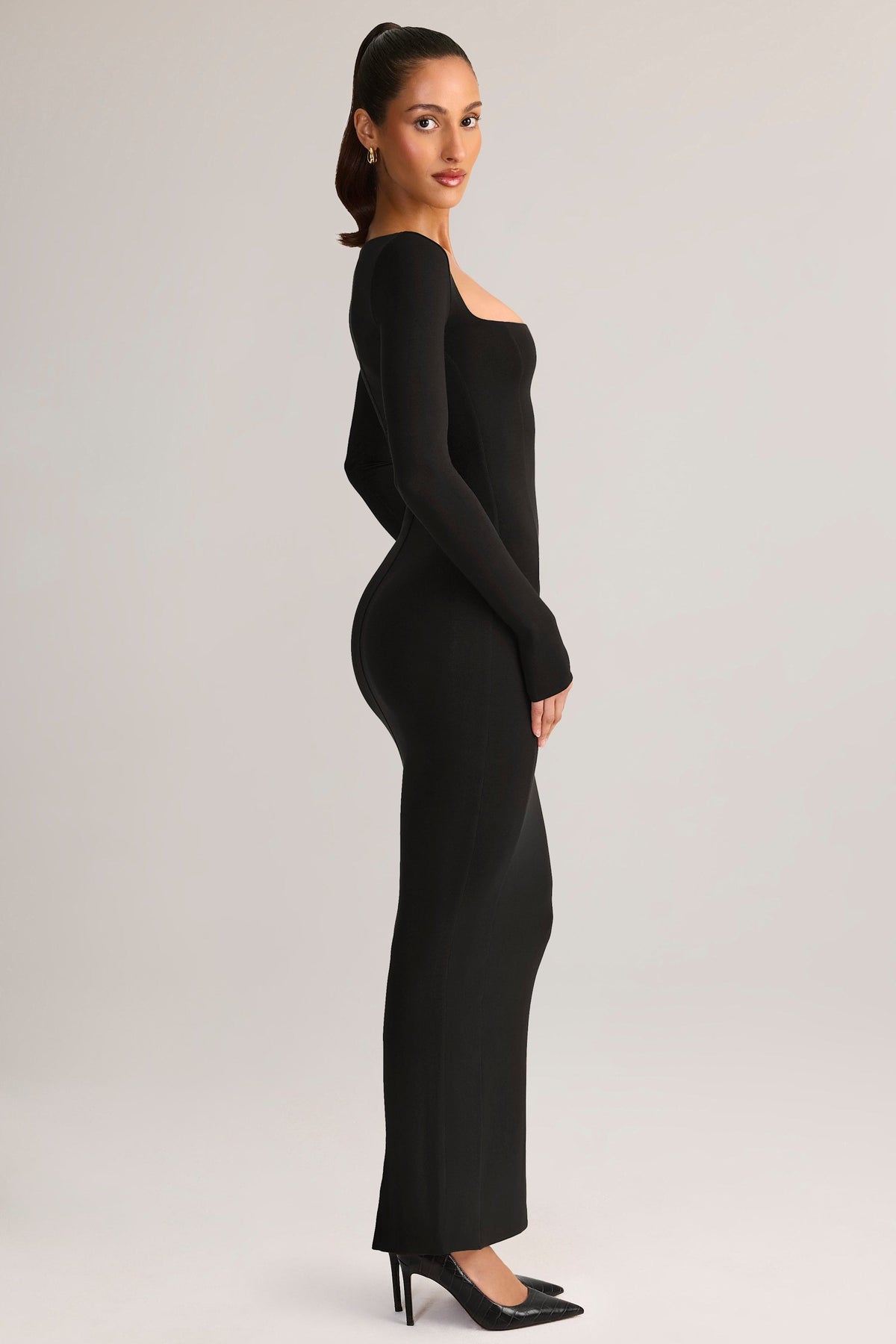 Belavie Lox Modal Square-Neck Bodycon Maxi Dress in Black
