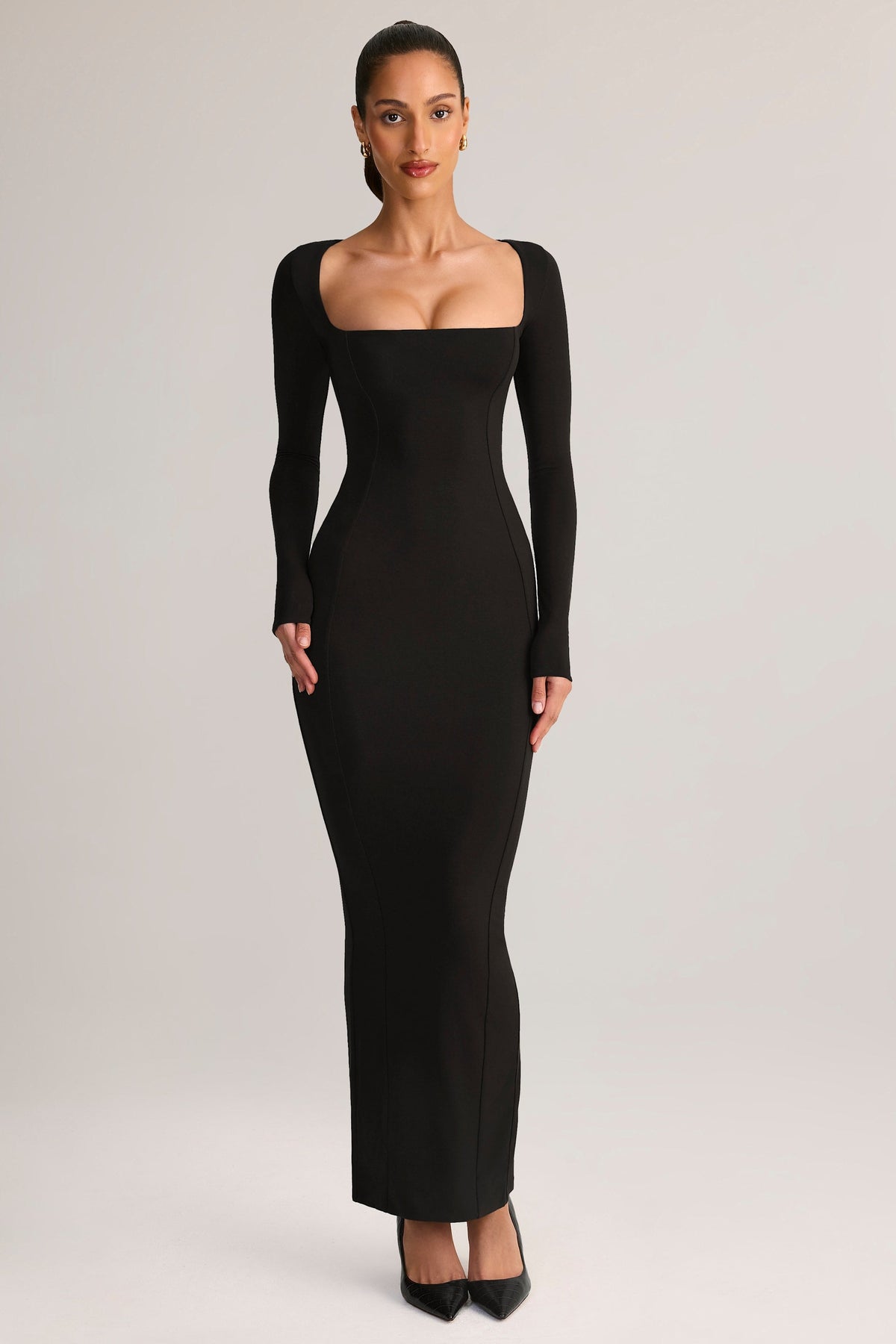 Belavie Lox Modal Square-Neck Bodycon Maxi Dress in Black