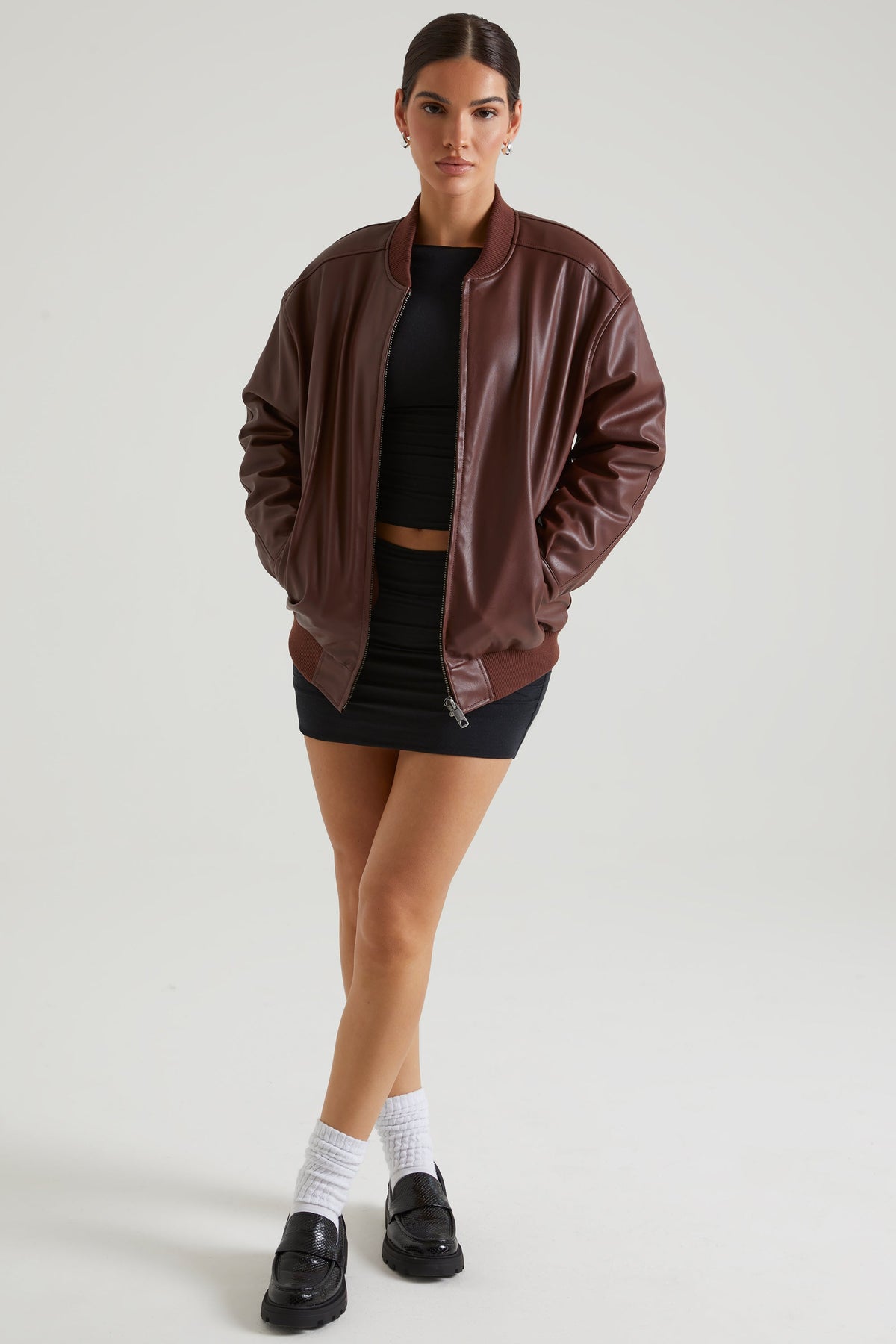 Belavie Mapla Faux Leather Jacket in Brown