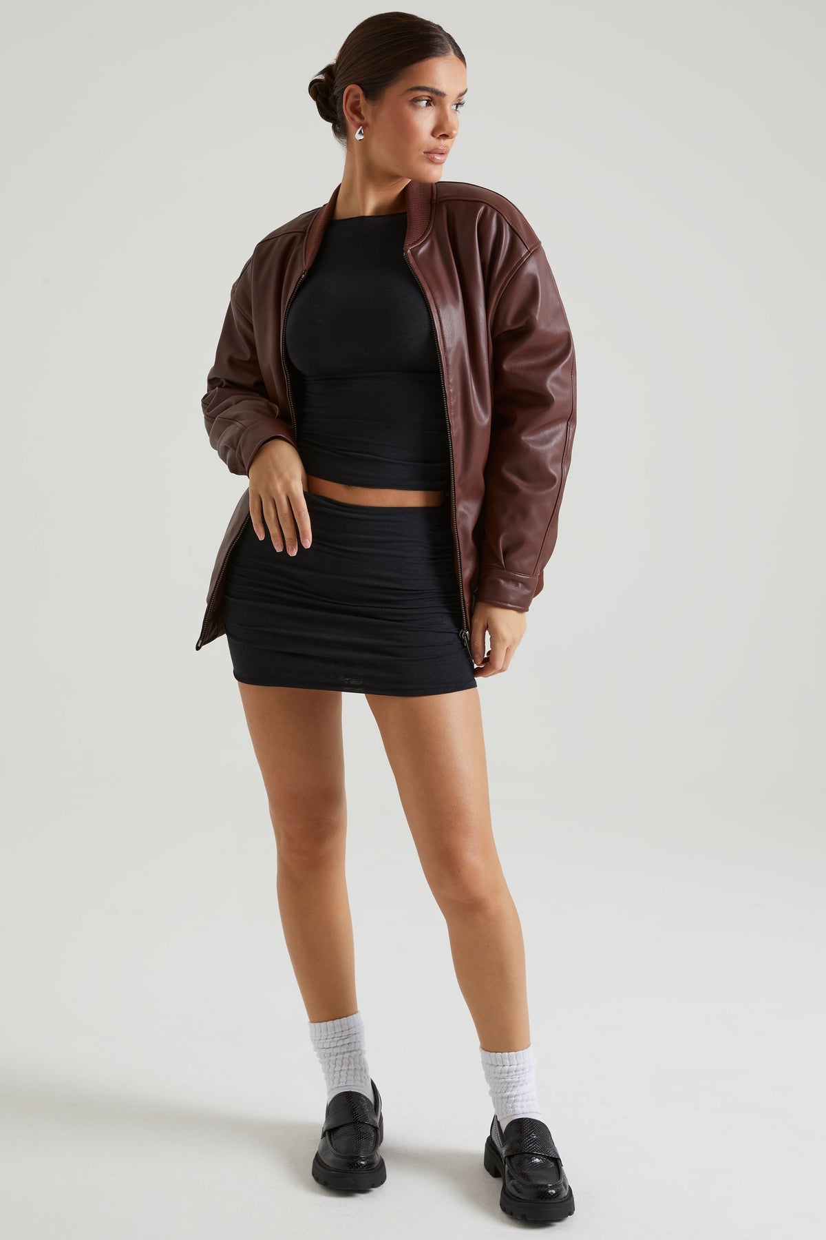 Belavie Mapla Faux Leather Jacket in Brown