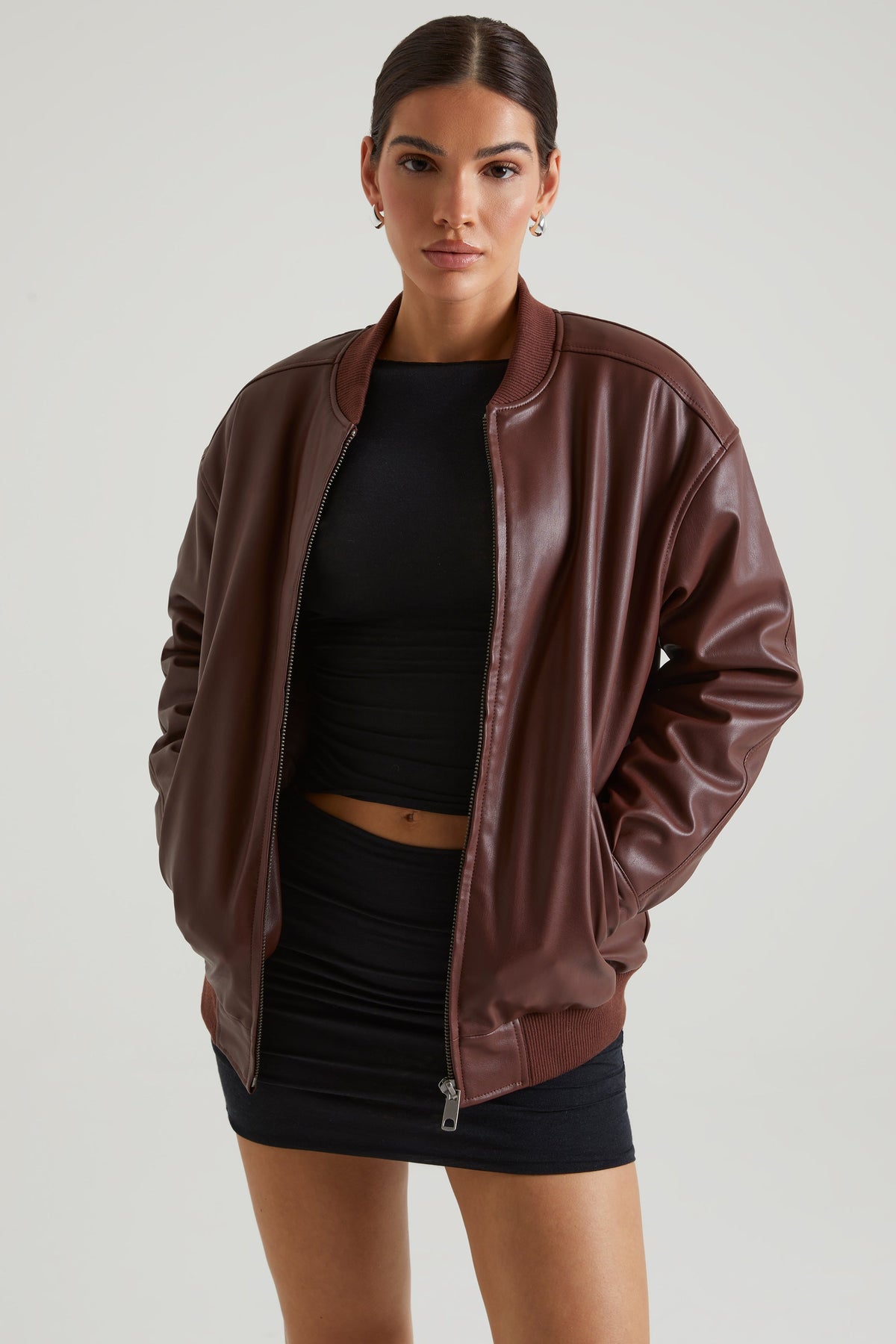 Belavie Mapla Faux Leather Jacket in Brown