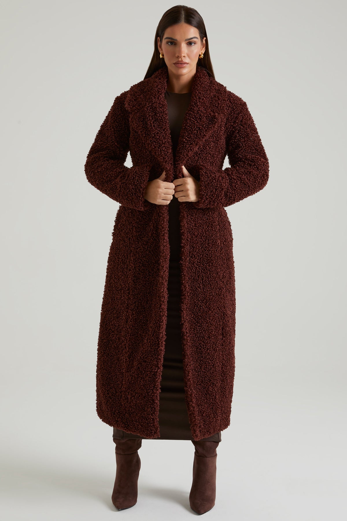 Belavie Alaske Long Shearling Coat in Brown