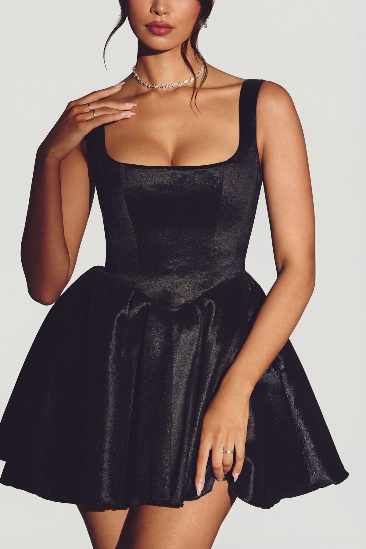 Belavie Suene Woven Taffeta Corset Mini Dress in Jet Black
