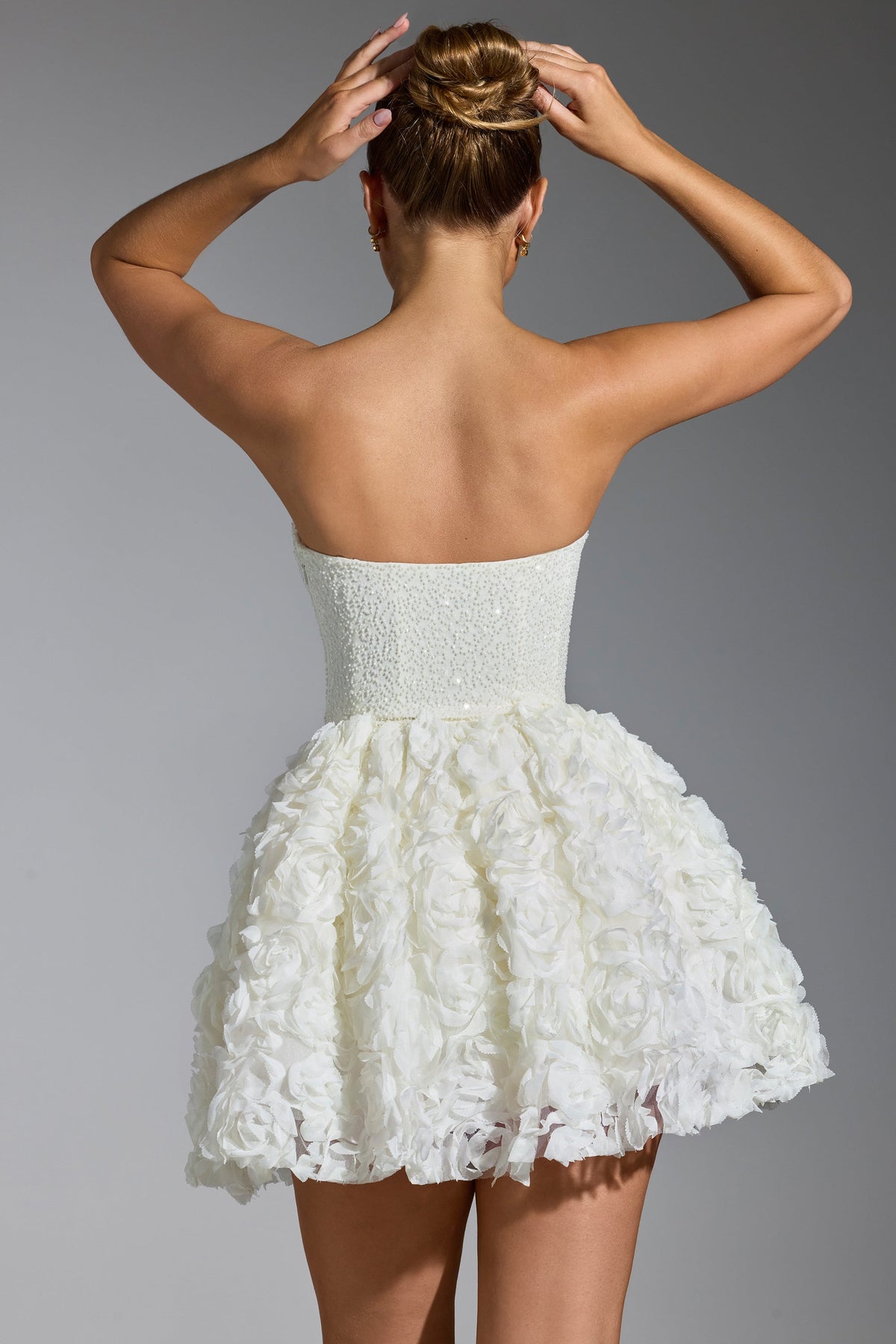 Belavie Evantha Embellished Floral-Appliqué Lace-Up Mini Dress in White