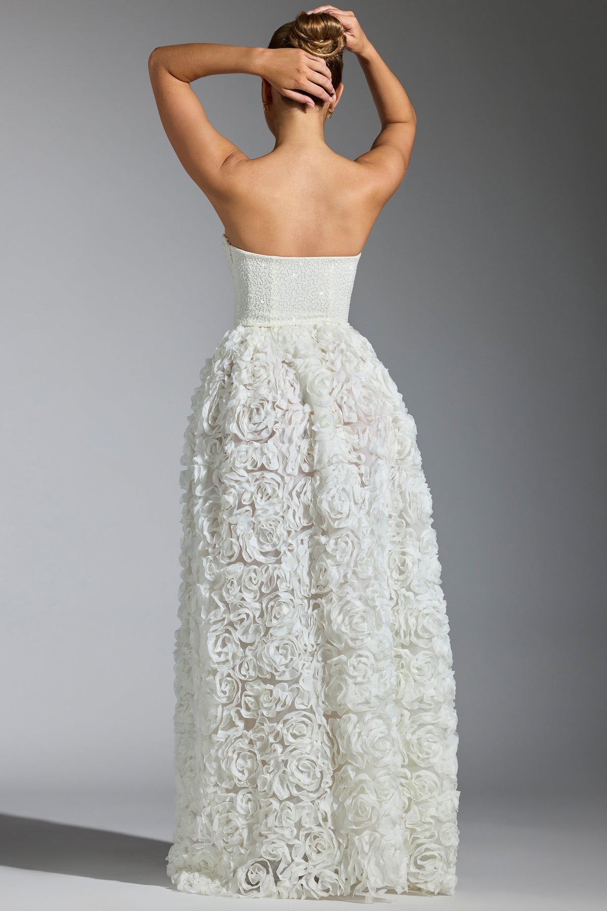 Belavie Camellie Embellished Floral-Appliqué Corset Gown in White