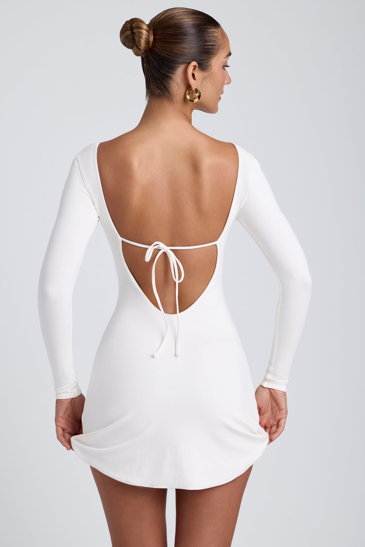 Belavie Hopa Modal Square Neck Long Sleeve Mini Dress in White