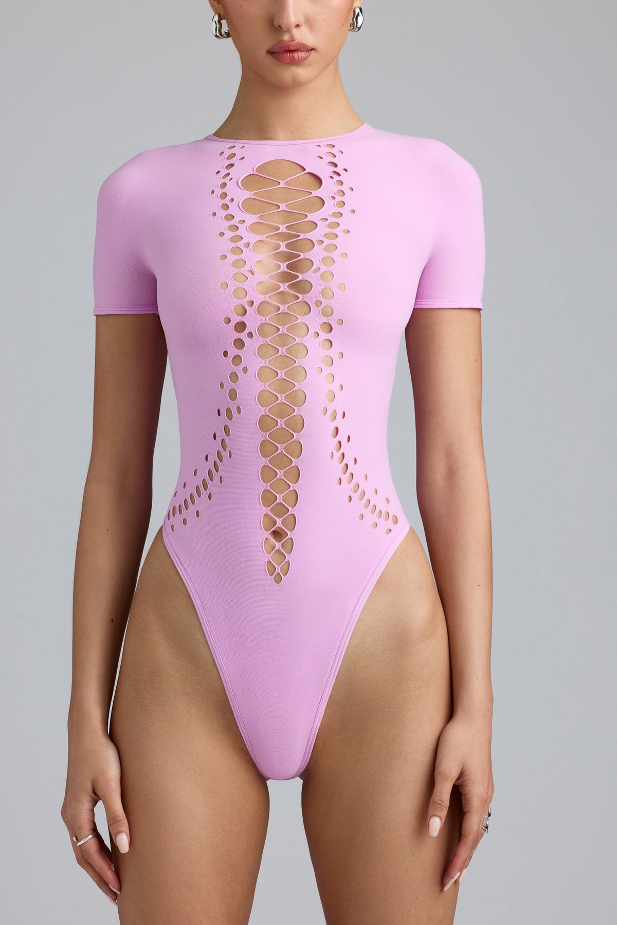 Belavie Raina Lace-Up Bodysuit in Violet Pink