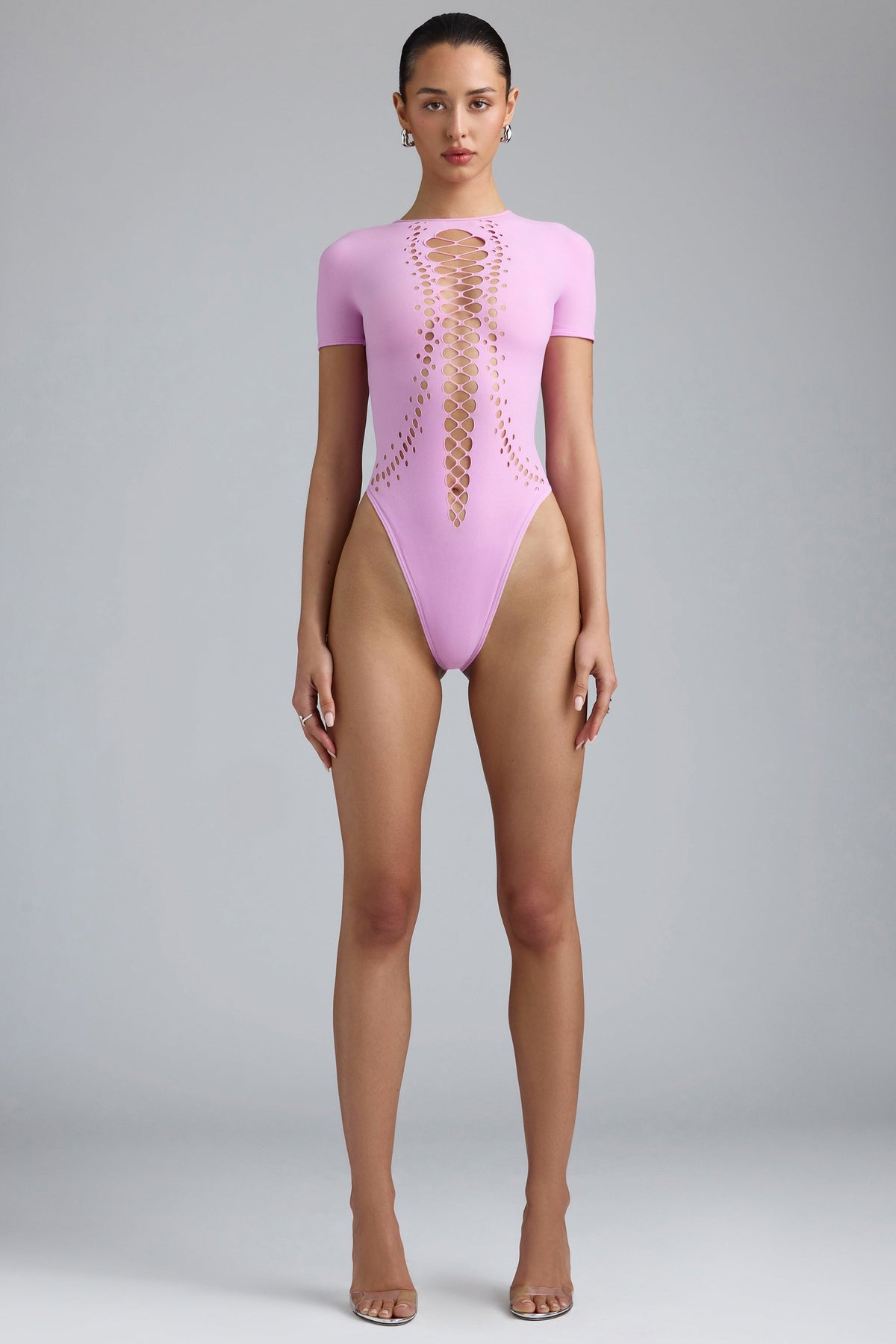 Belavie Raina Lace-Up Bodysuit in Violet Pink