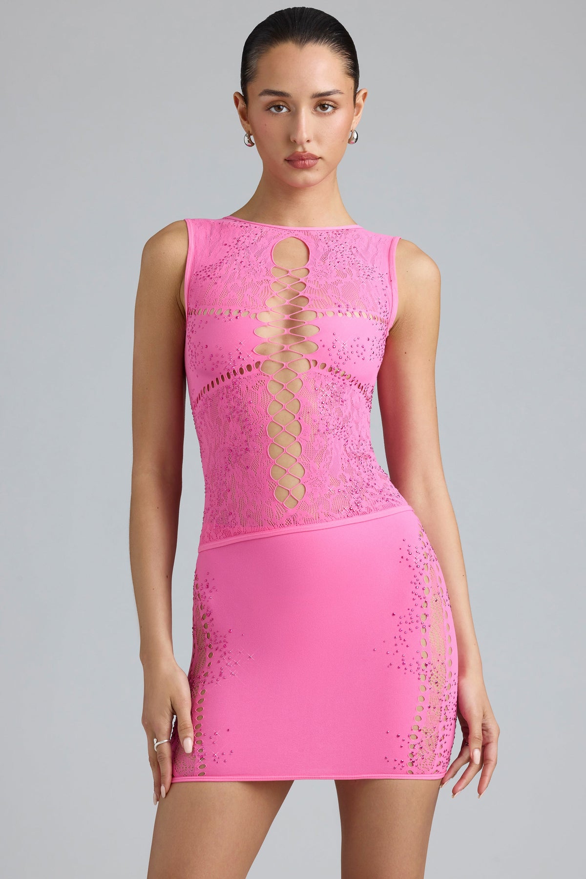Belavie Jone Embellished Mid-Rise Mini Skirt in Bubblegum Pink