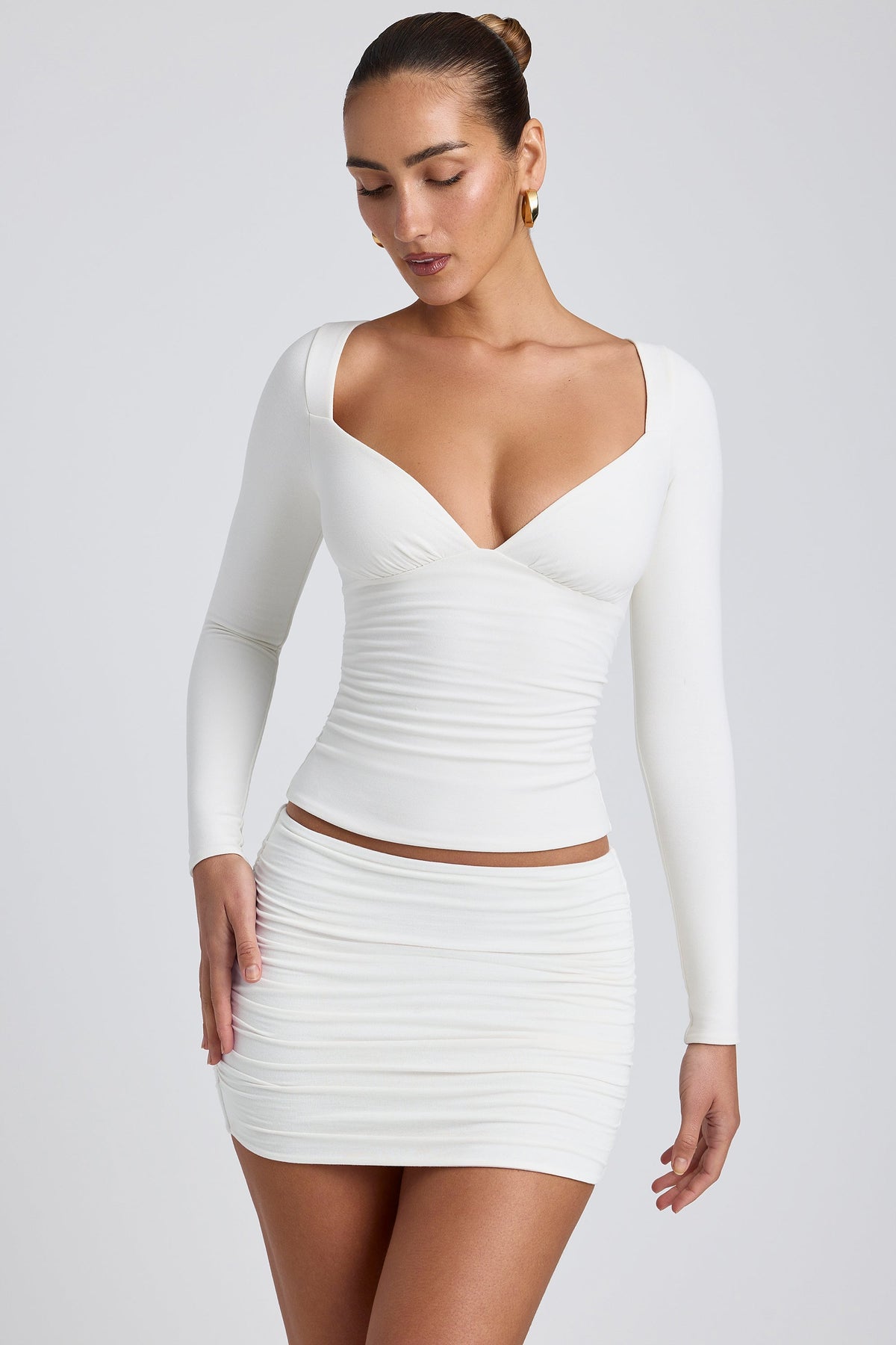 Belavie Cale Modal Ruched Mid-Rise Mini Skirt in White
