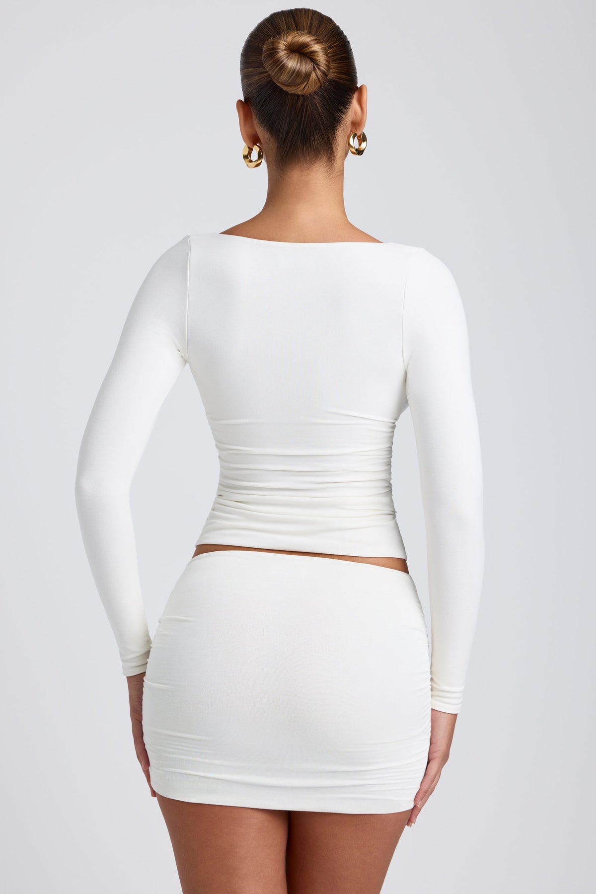 Belavie Modal Ruched Long-Sleeve Top in White