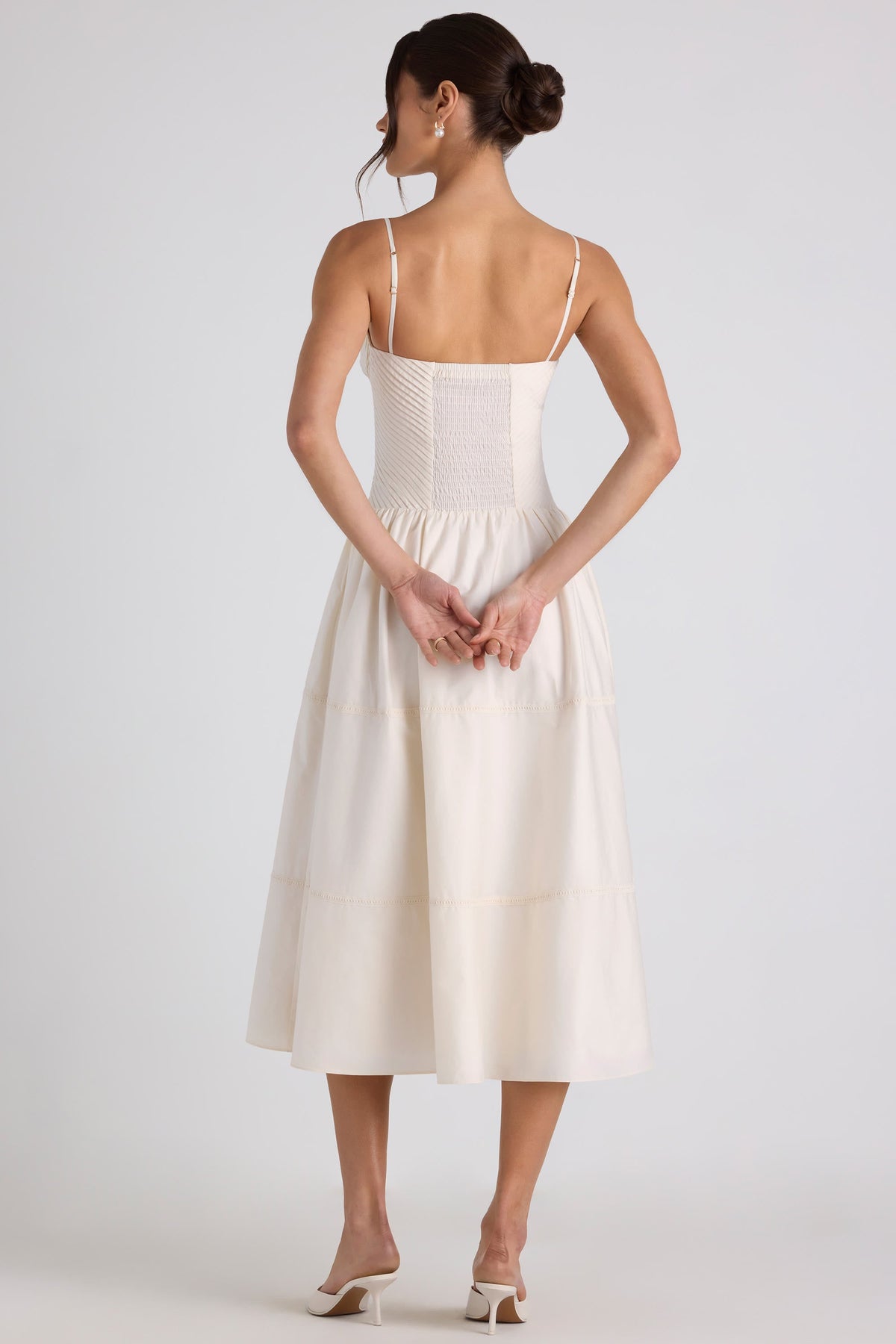 Belavie Esmeralde Lace-Trim Pintucked Poplin Midaxi Dress in Ivory