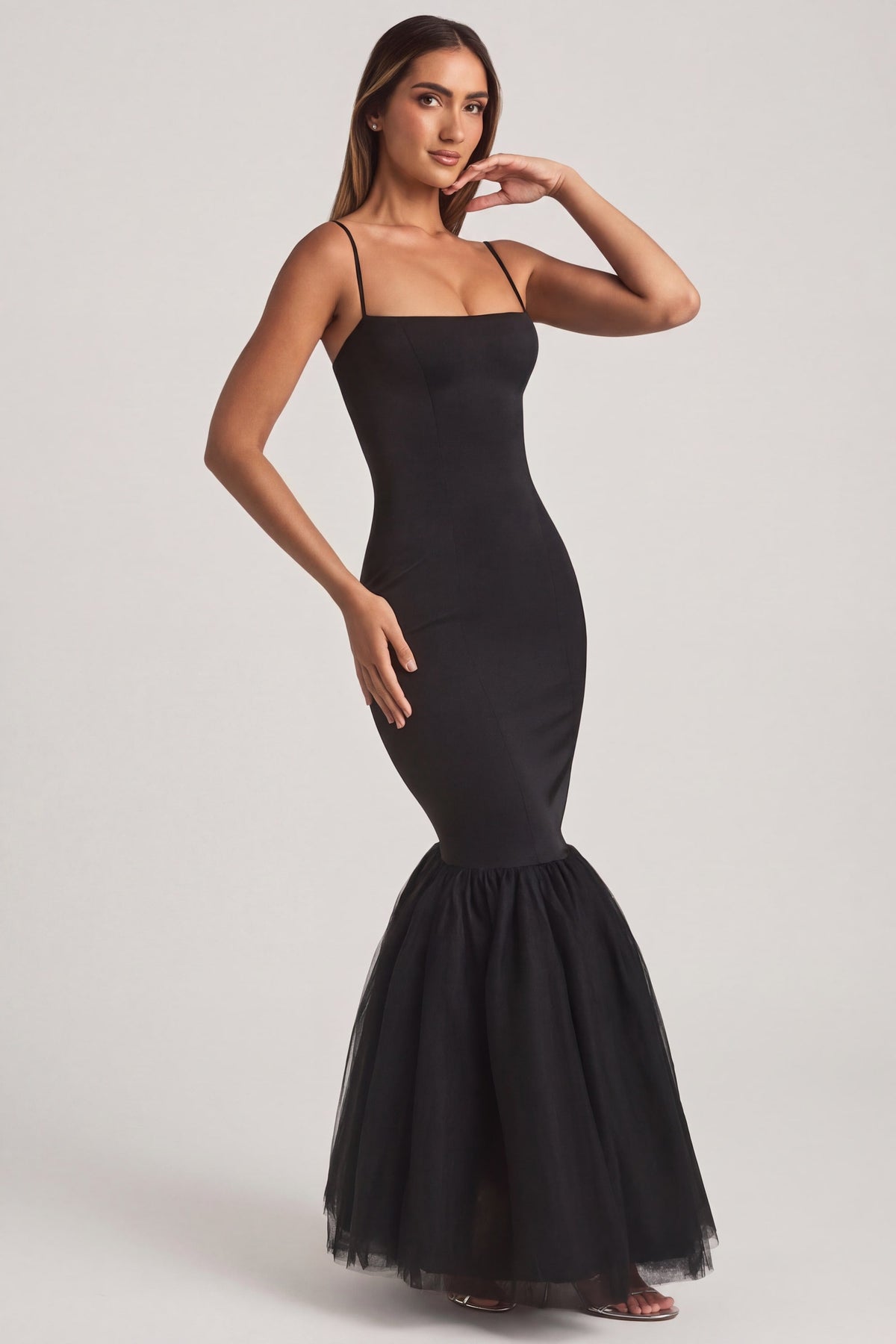 Belavie Adelphe Tulle Hem Fishtail Gown in Black