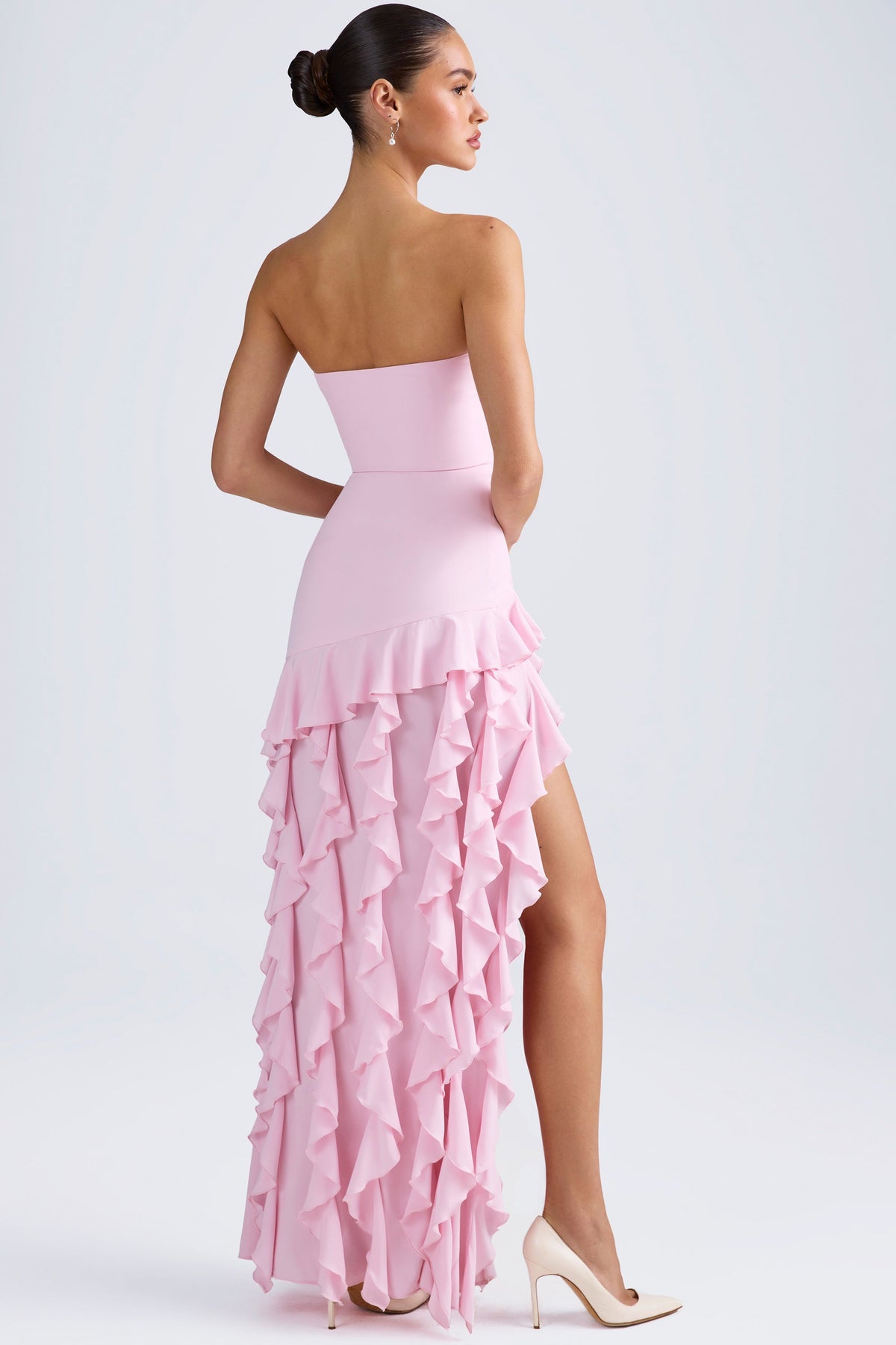 Belavie Dilette Ruffle-Trim Strapless Gown in Candyfloss Pink