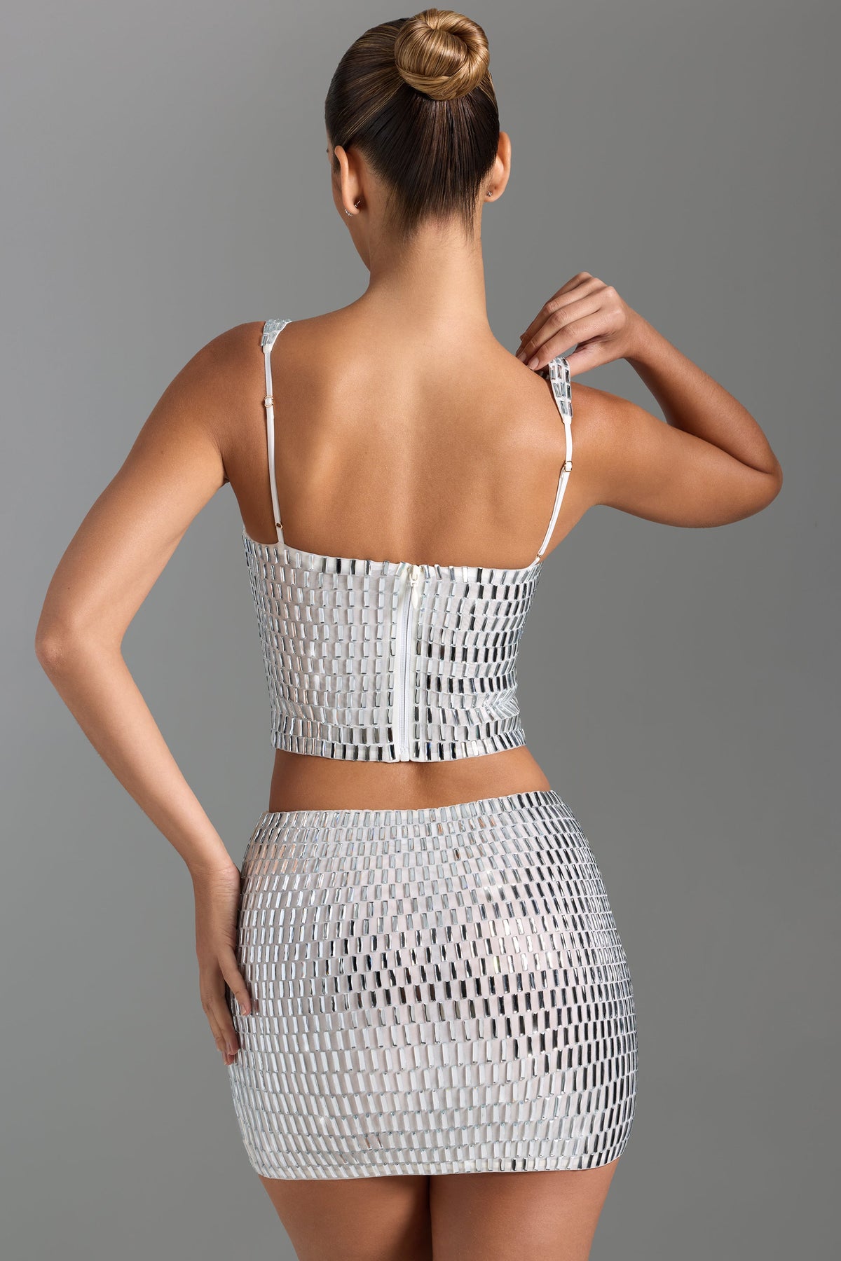 Belavie Adaie Embellished Low-Rise Micro Mini Skirt in White