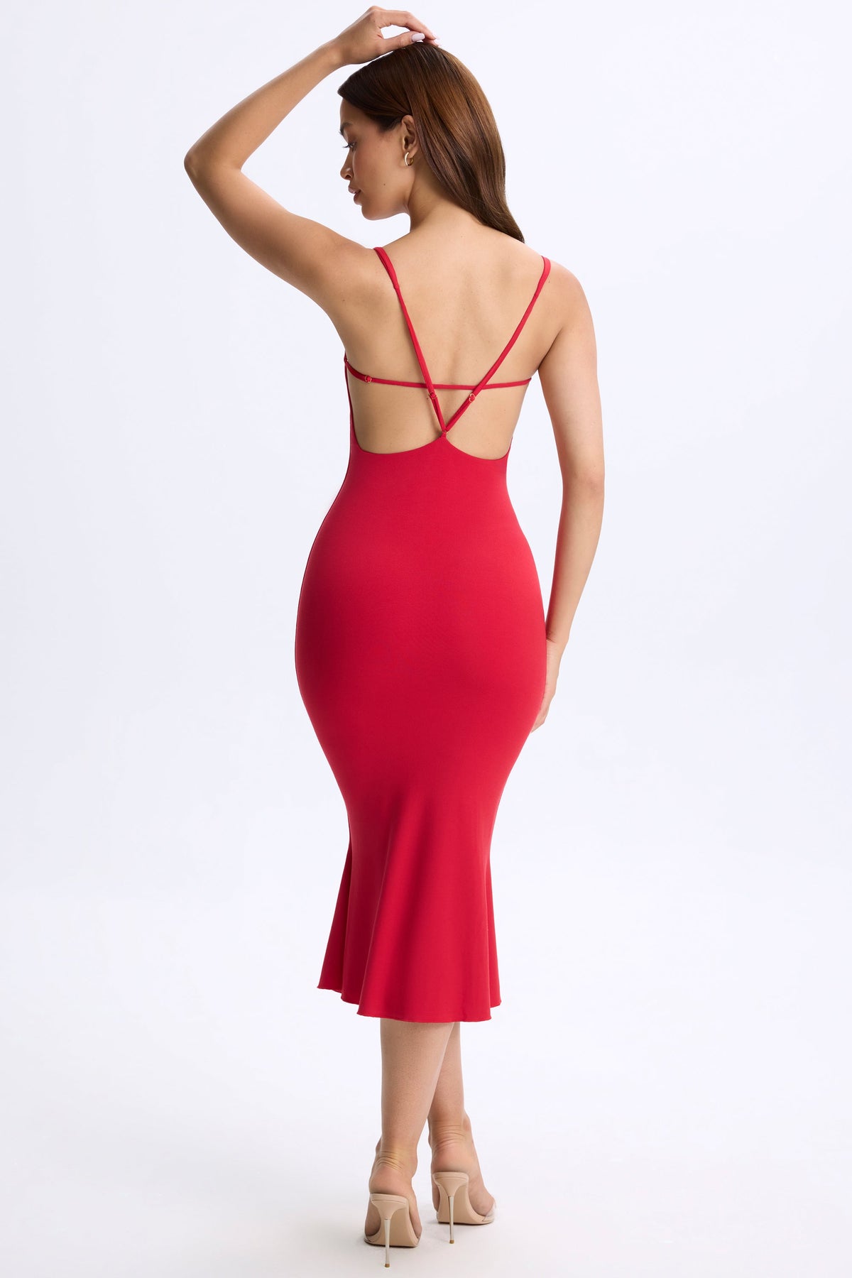 Belavie Loes Modal Plunge Open-Back Midaxi Dress in Cherry Red