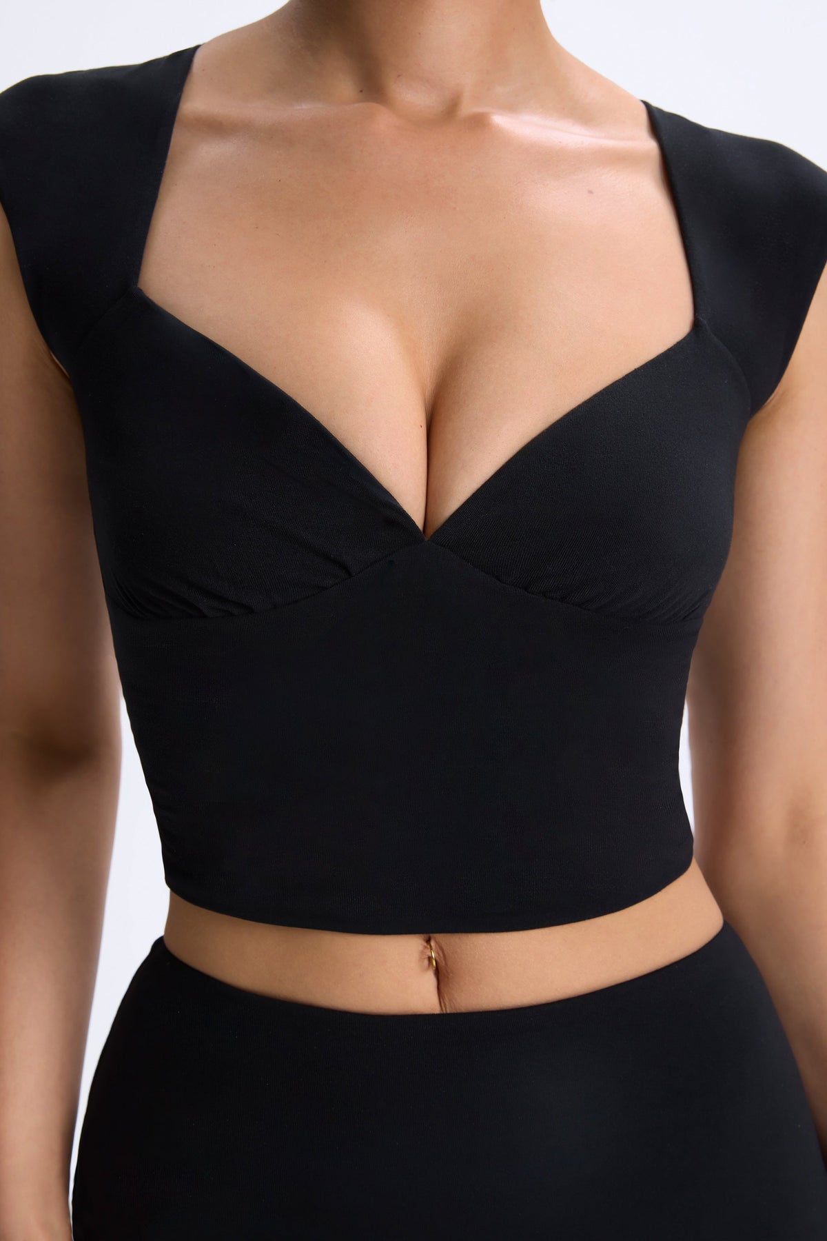 Belavie Core Modal Ruched Cap-Sleeve Top in Black