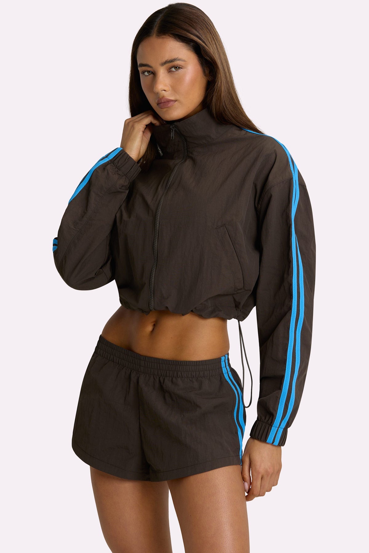 Belavie Woven Zip-Up Track Jacket in Truffle