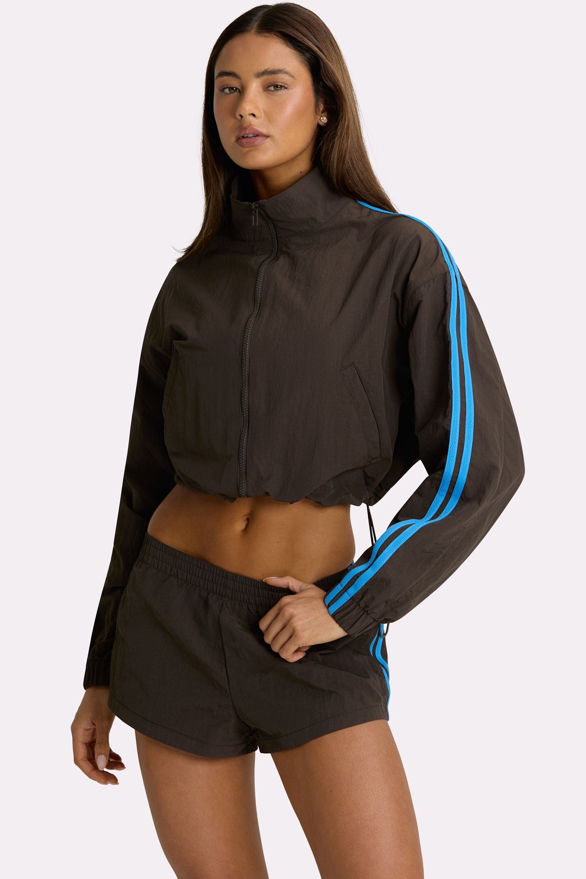 Belavie Woven Zip-Up Track Jacket in Truffle