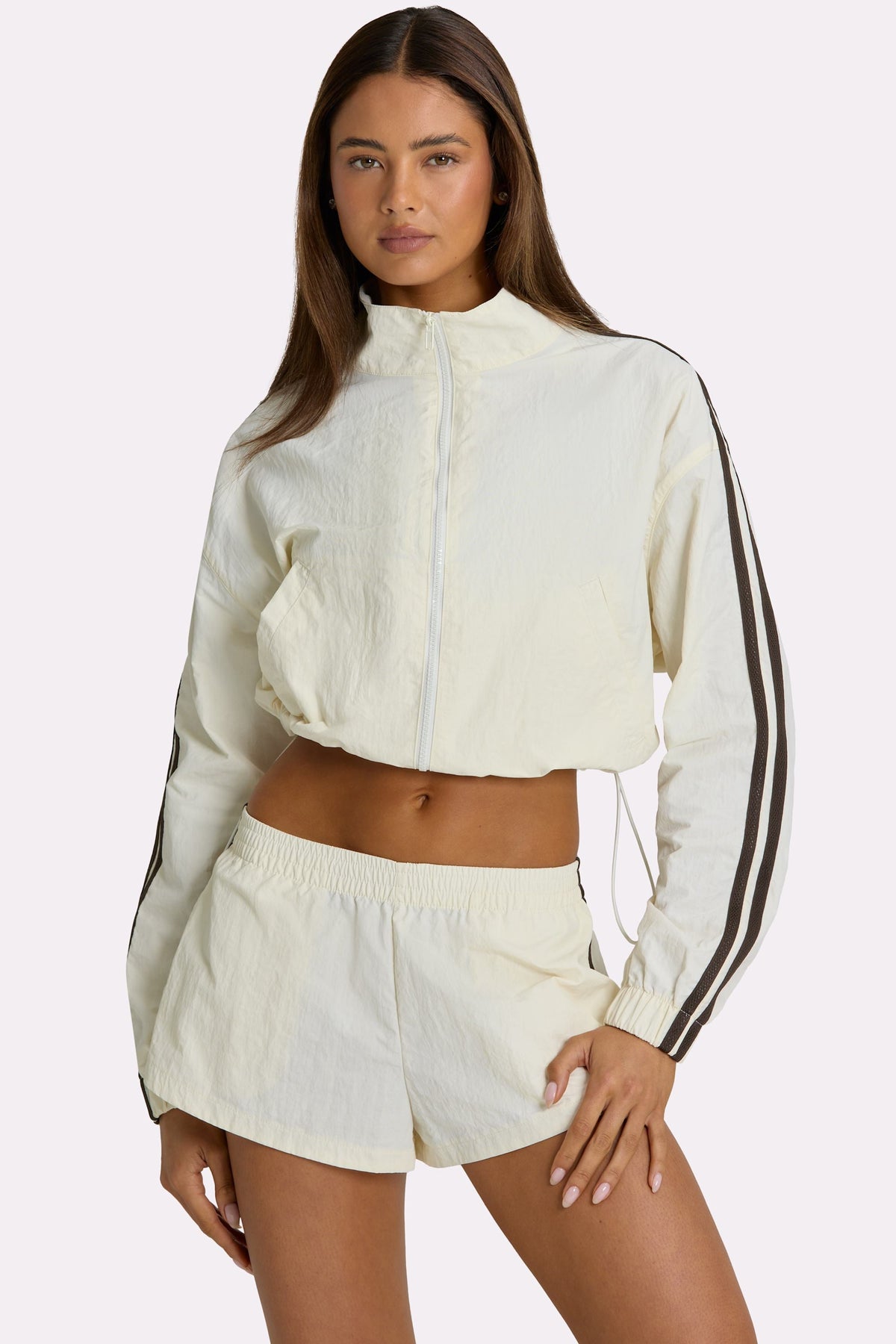 Belavie Woven Zip-Up Track Jacket in Coconut