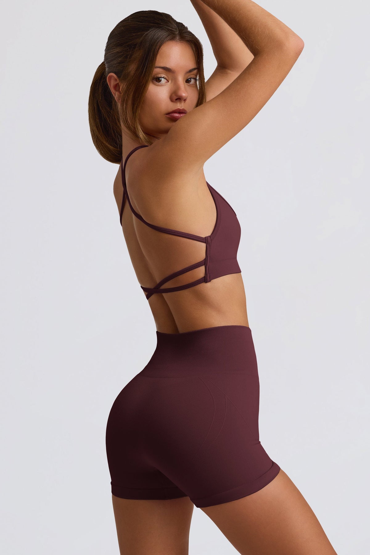 Belavie Super Sculpt Seamless Mini Shorts in Burgundy