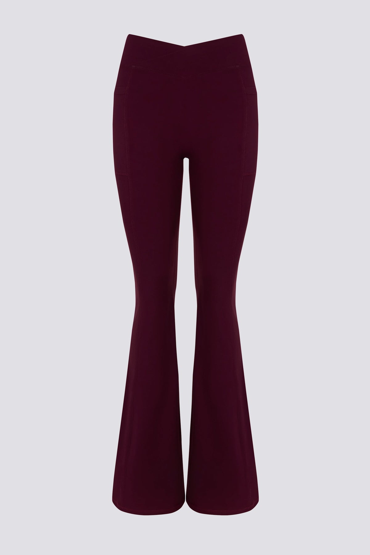 Belavie Soft Active V-Waist Pocket Flared Leggings in Burgundy