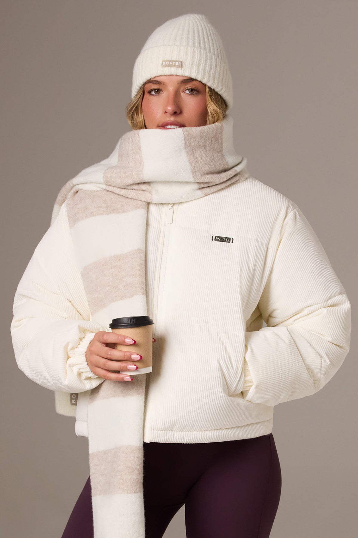 Belavie Corduroy Quilted Puffer Jacket in Ivory