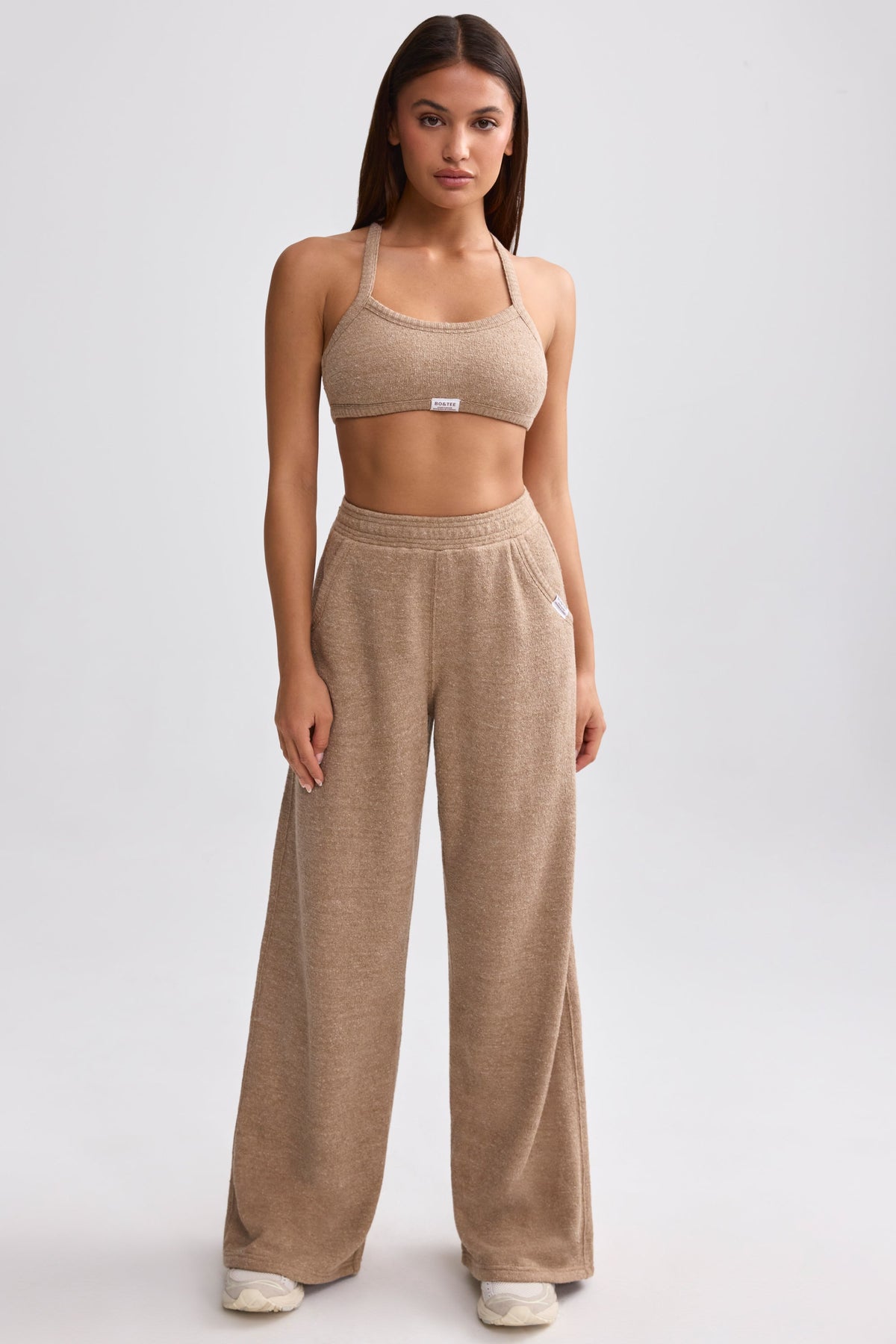 Belavie Terry Towelling Wide-Leg Joggers in Mocha Brown