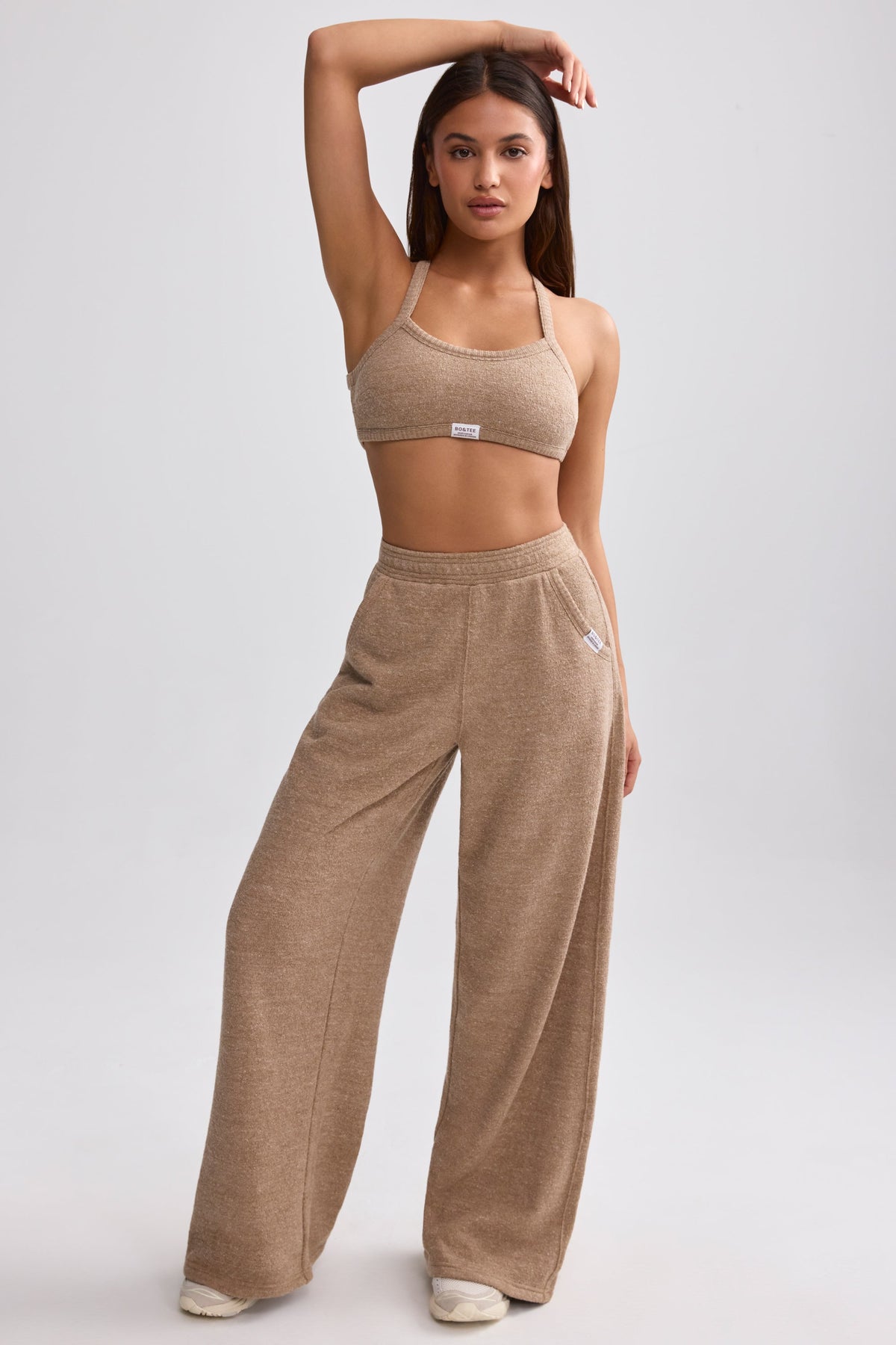 Belavie Terry Towelling Wide-Leg Joggers in Mocha Brown
