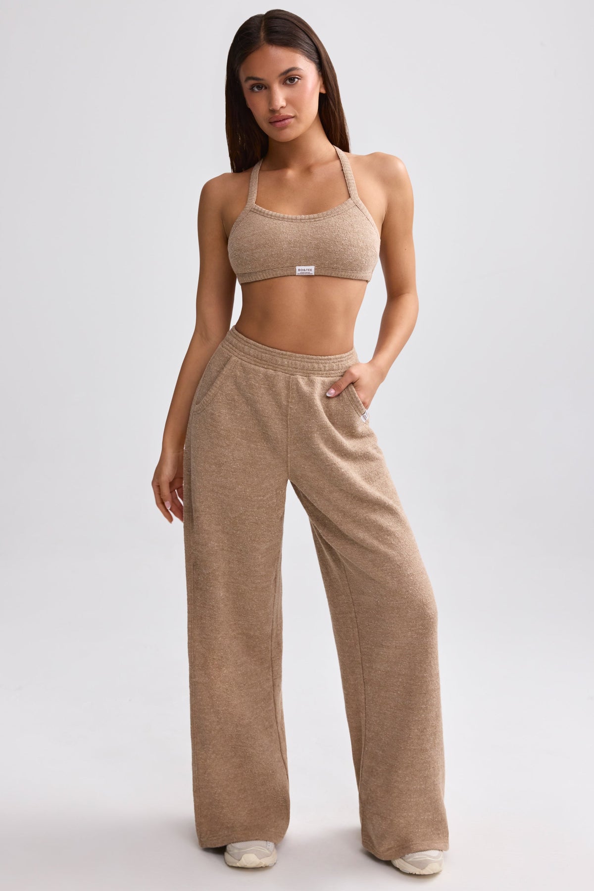 Belavie Terry Towelling Wide-Leg Joggers in Mocha Brown