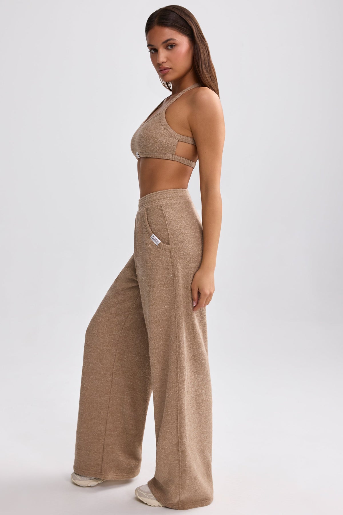 Belavie Terry Towelling Wide-Leg Joggers in Mocha Brown