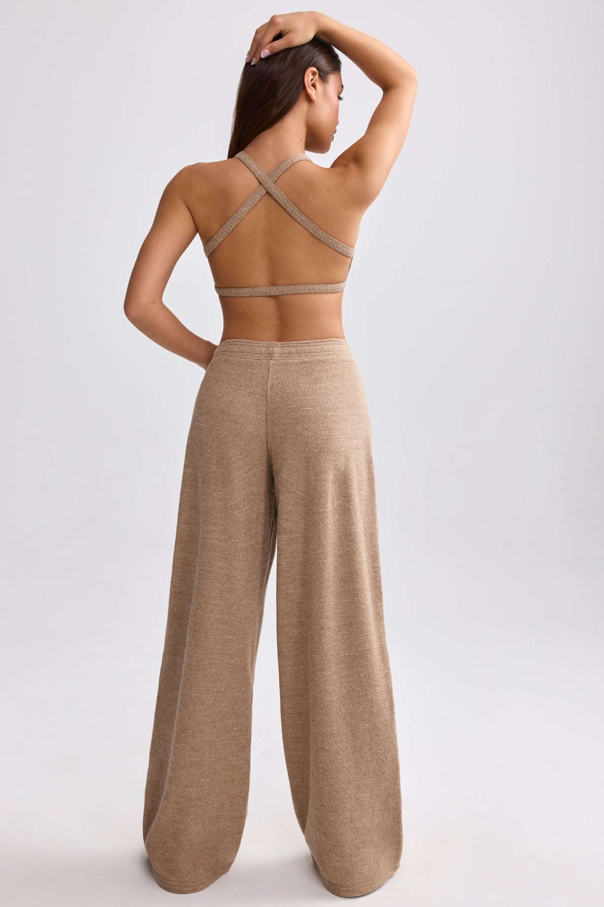 Belavie Terry Towelling Wide-Leg Joggers in Mocha Brown