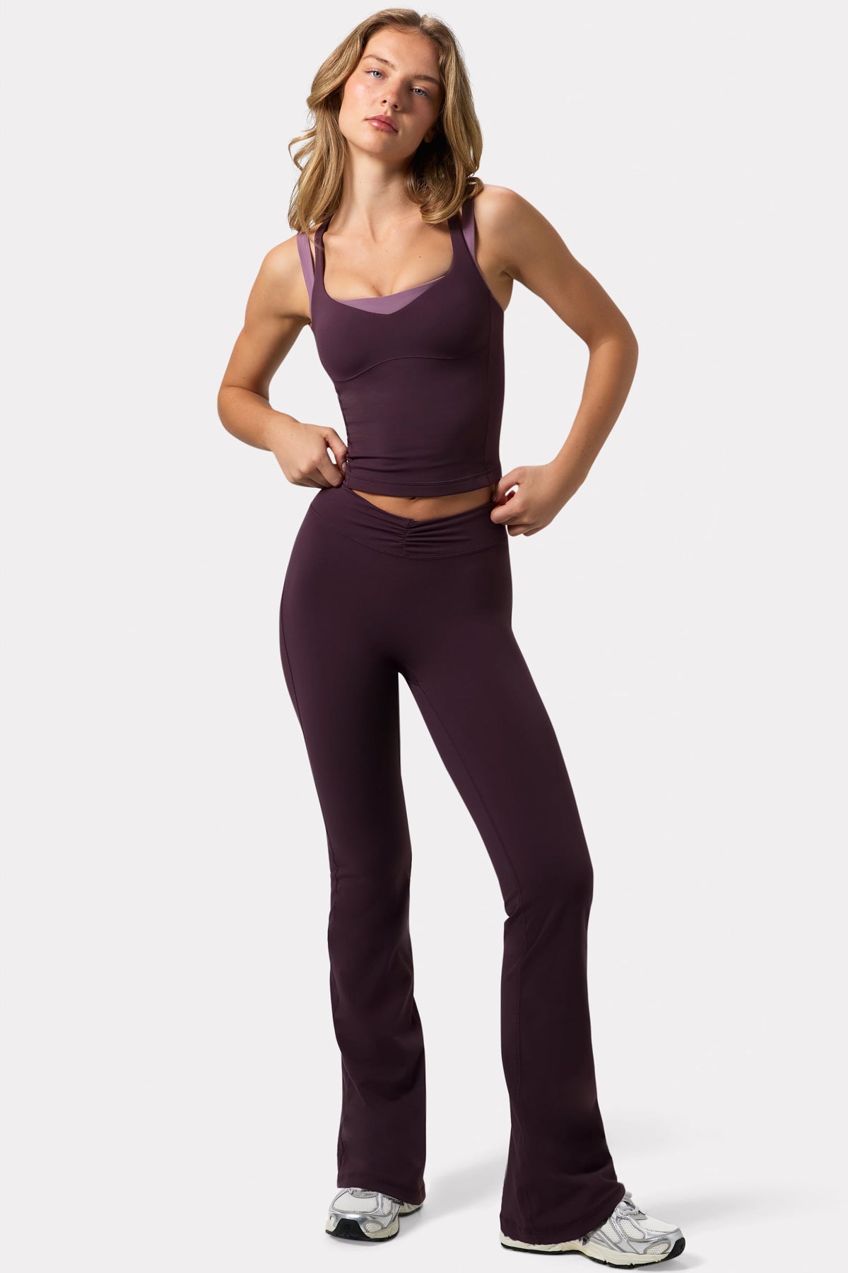 Belavie Soft Active Ruched Flared Trousers in Plum