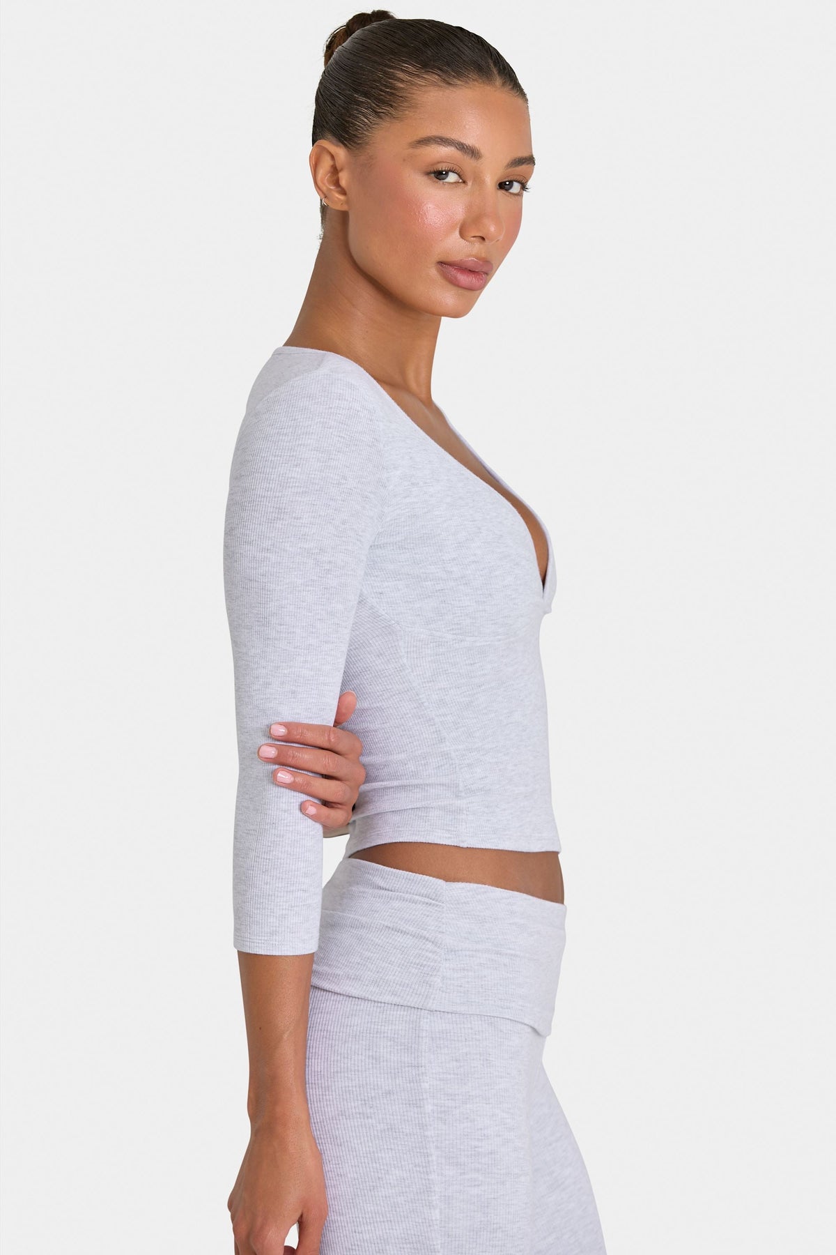 Belavie 3/4 Sleeve Top in Grey Marl